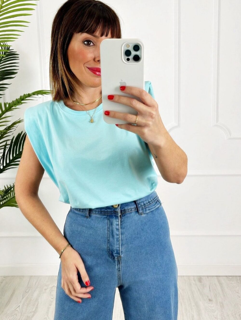 Camiseta hombreras turquesa