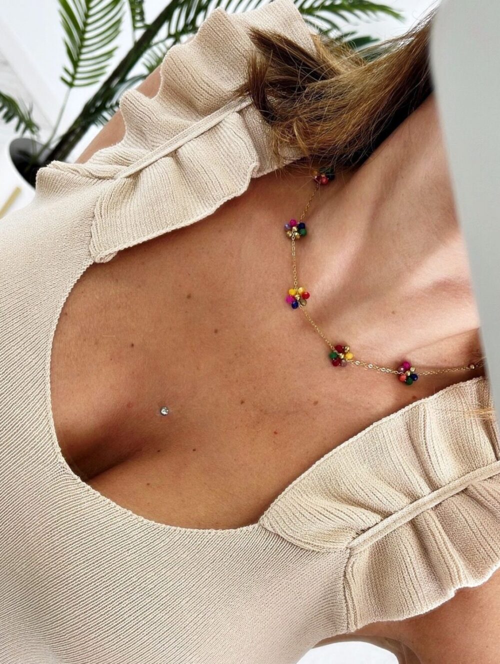 Collar acero cristal flor multicolor