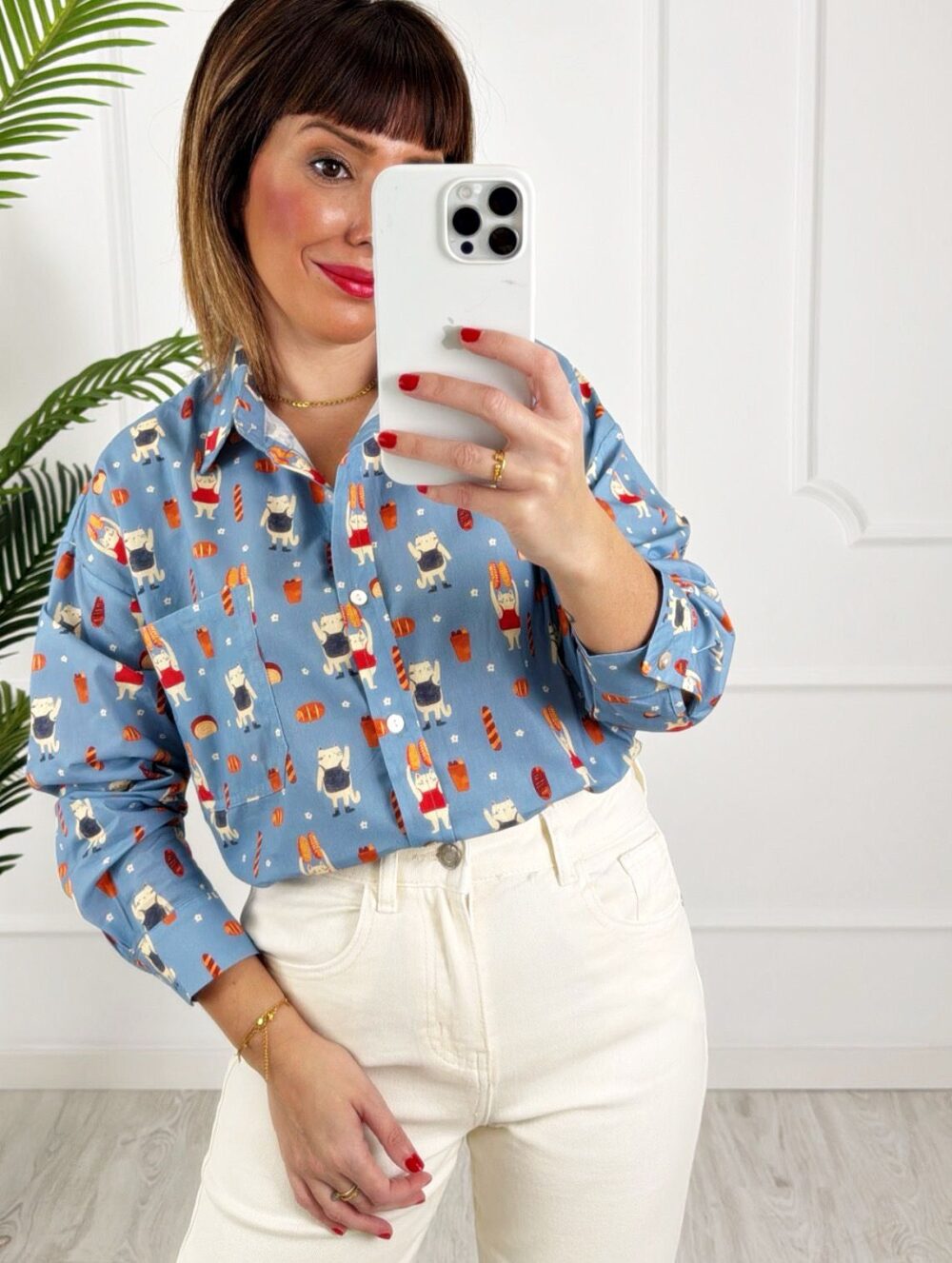 Camisa gatos azul