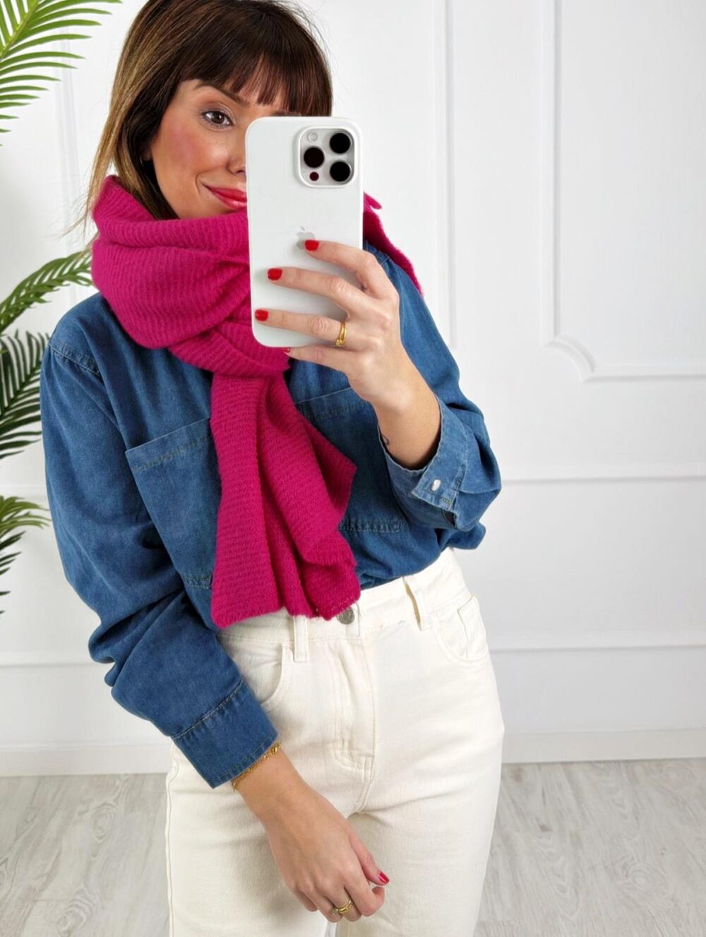 Bufanda punto extra suave fucsia