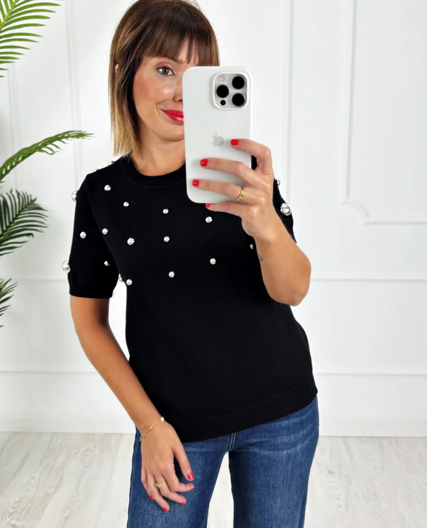 Camiseta punto bolas negra - Imagen 2