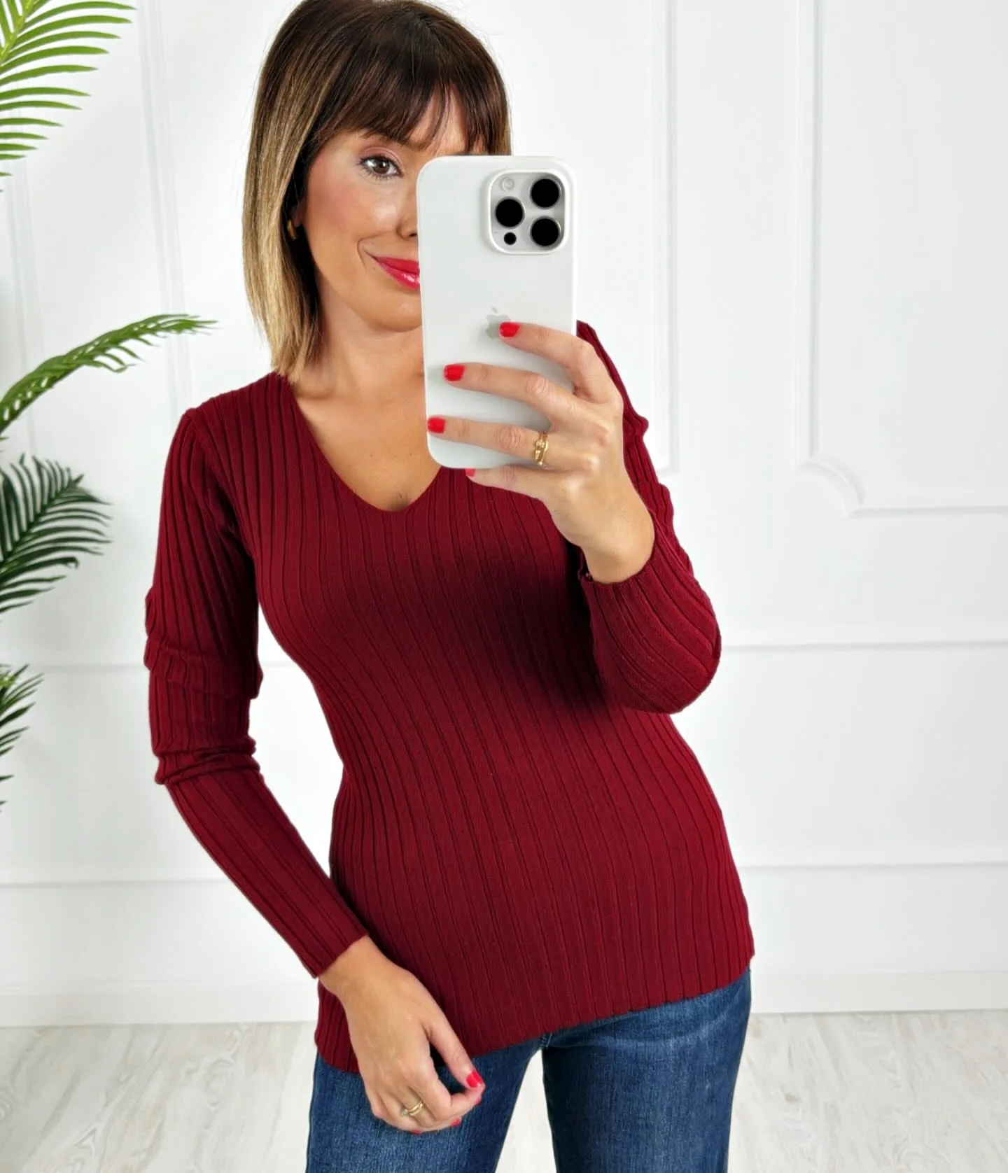 Camiseta canalé burdeos - Imagen 2