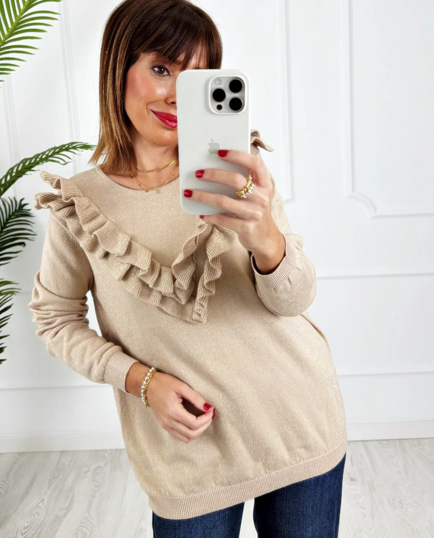 Jersey volante brillo beige - Imagen 2