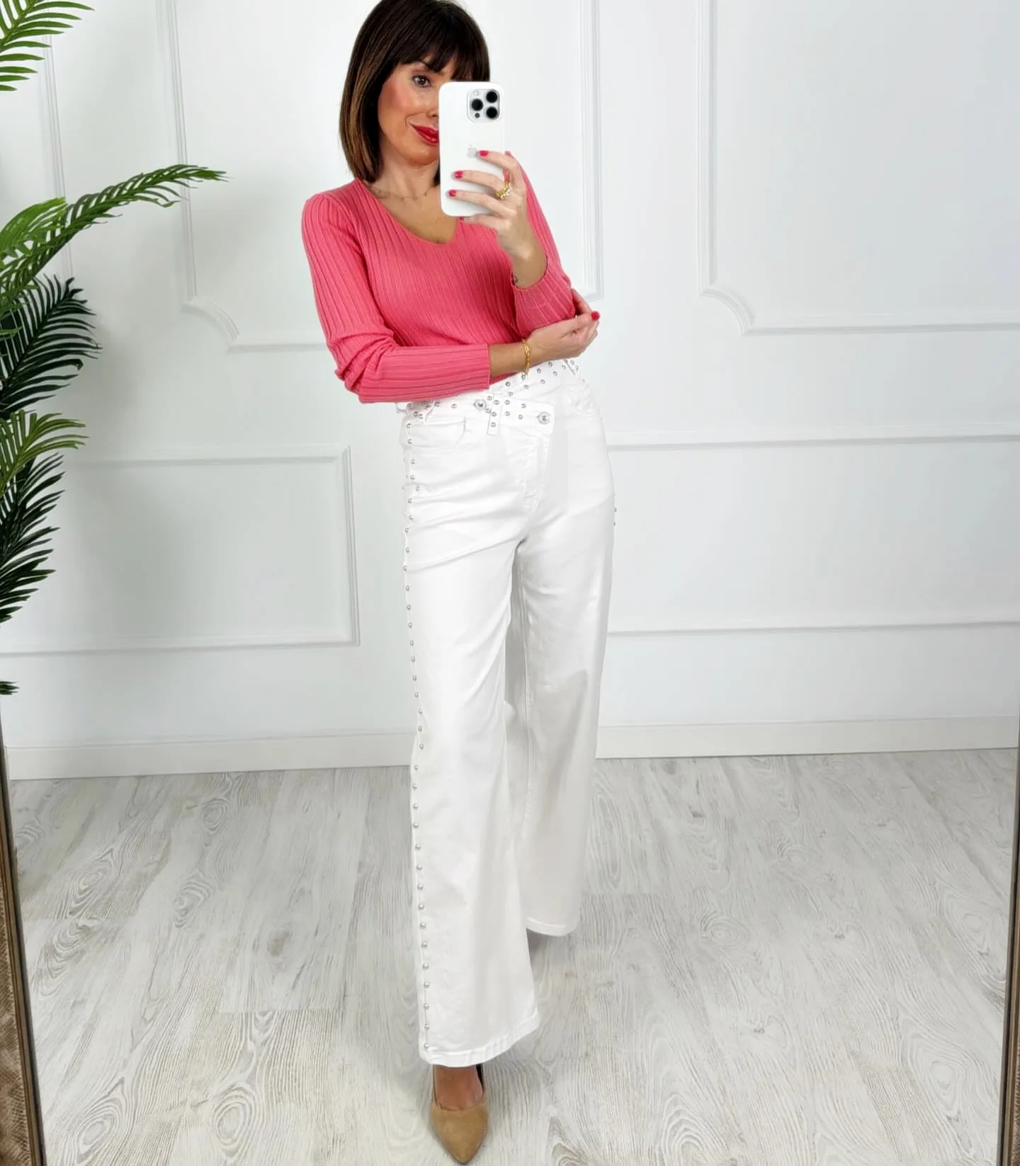 Pantalón asimétrico tachas blanco - Imagen 3