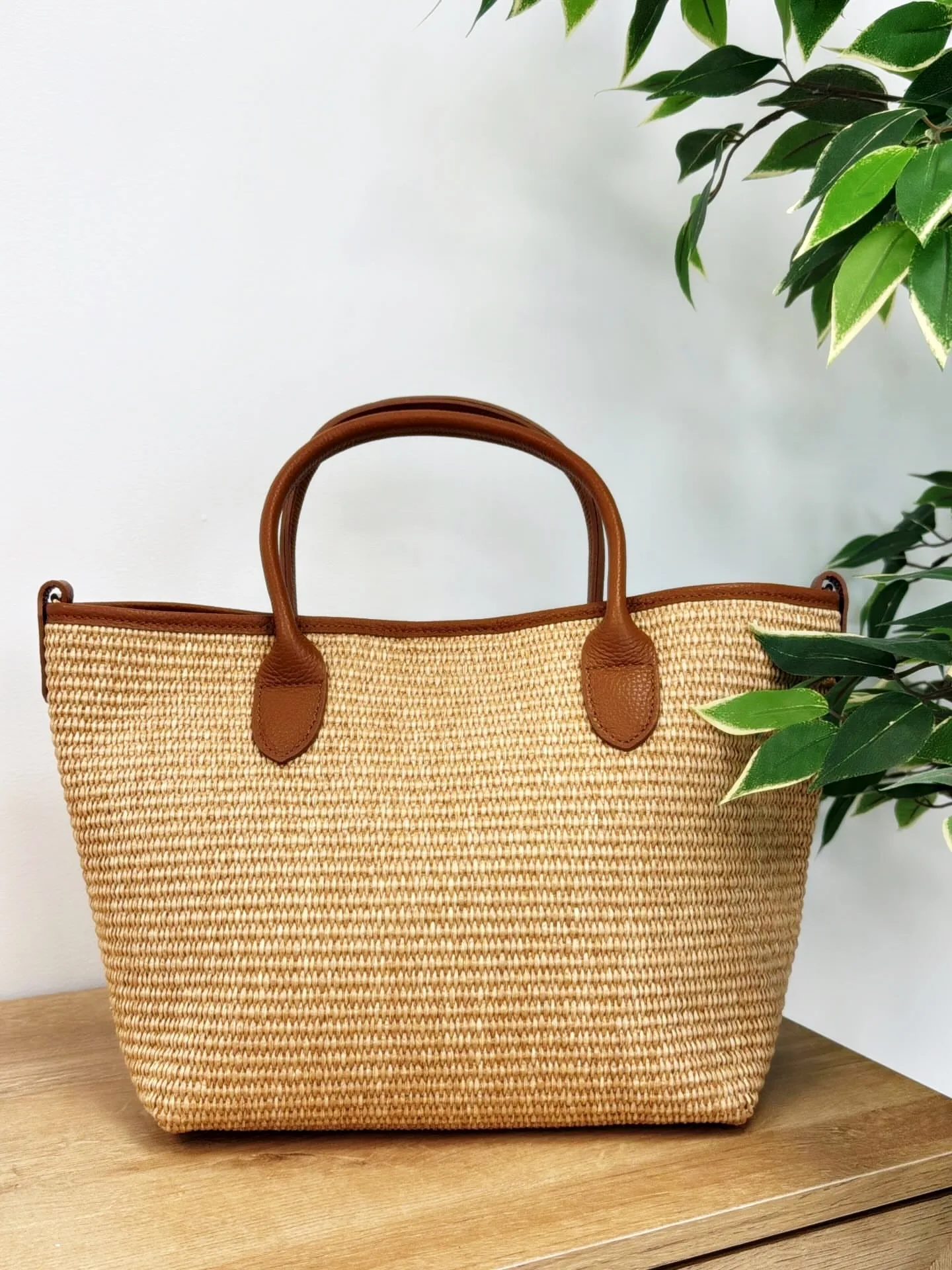 Bolso bandolera rafia piel camel