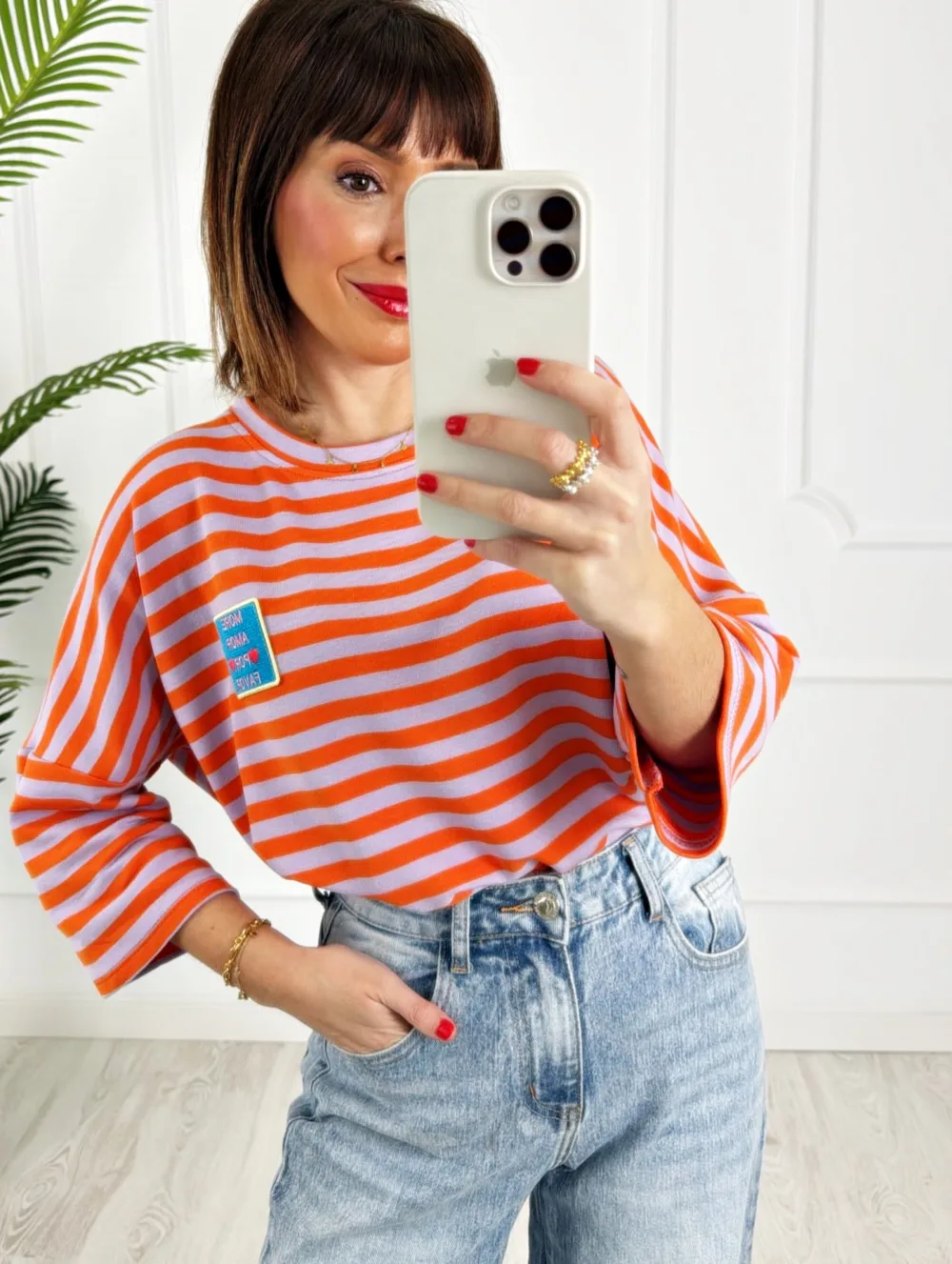 Camiseta parche rayas lila