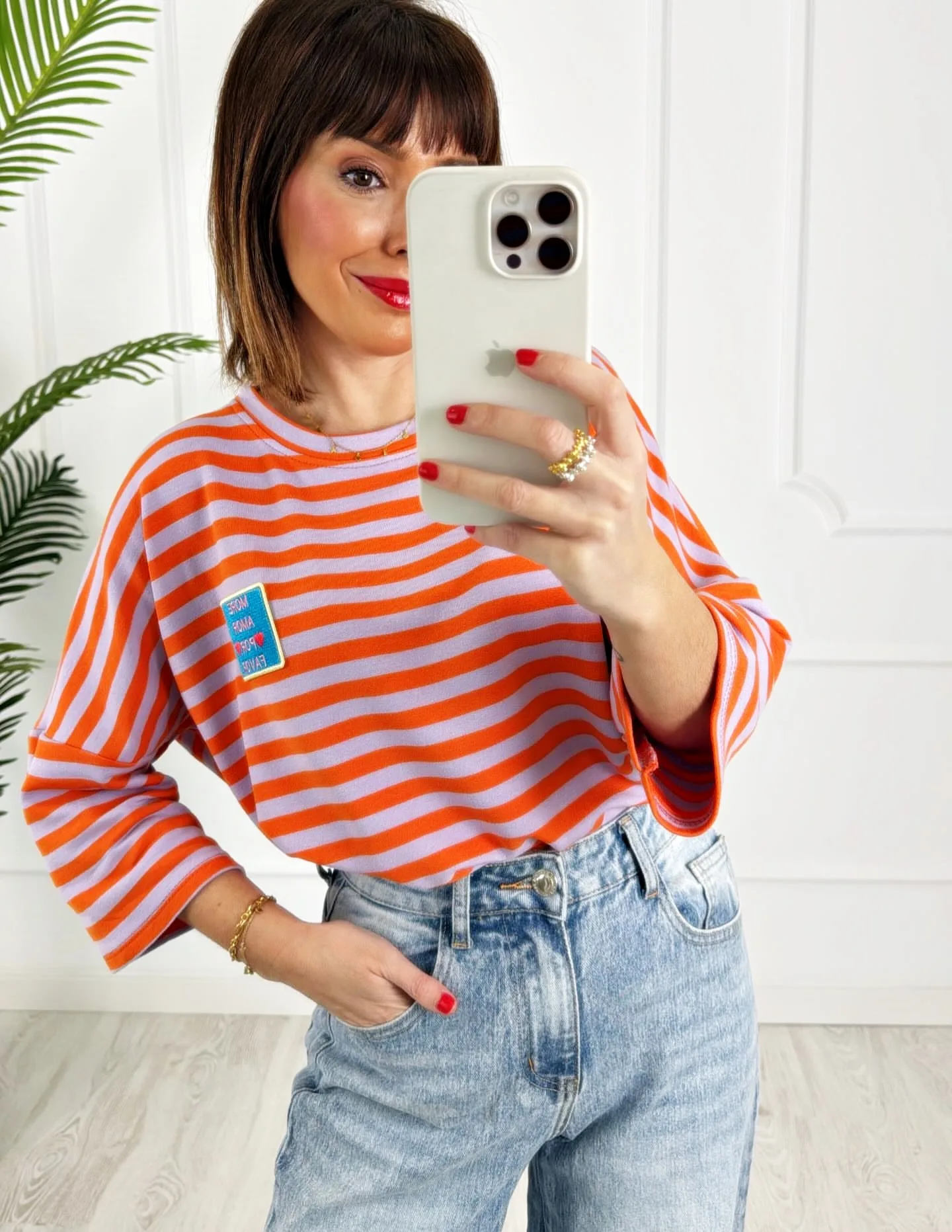 Camiseta parche rayas lila