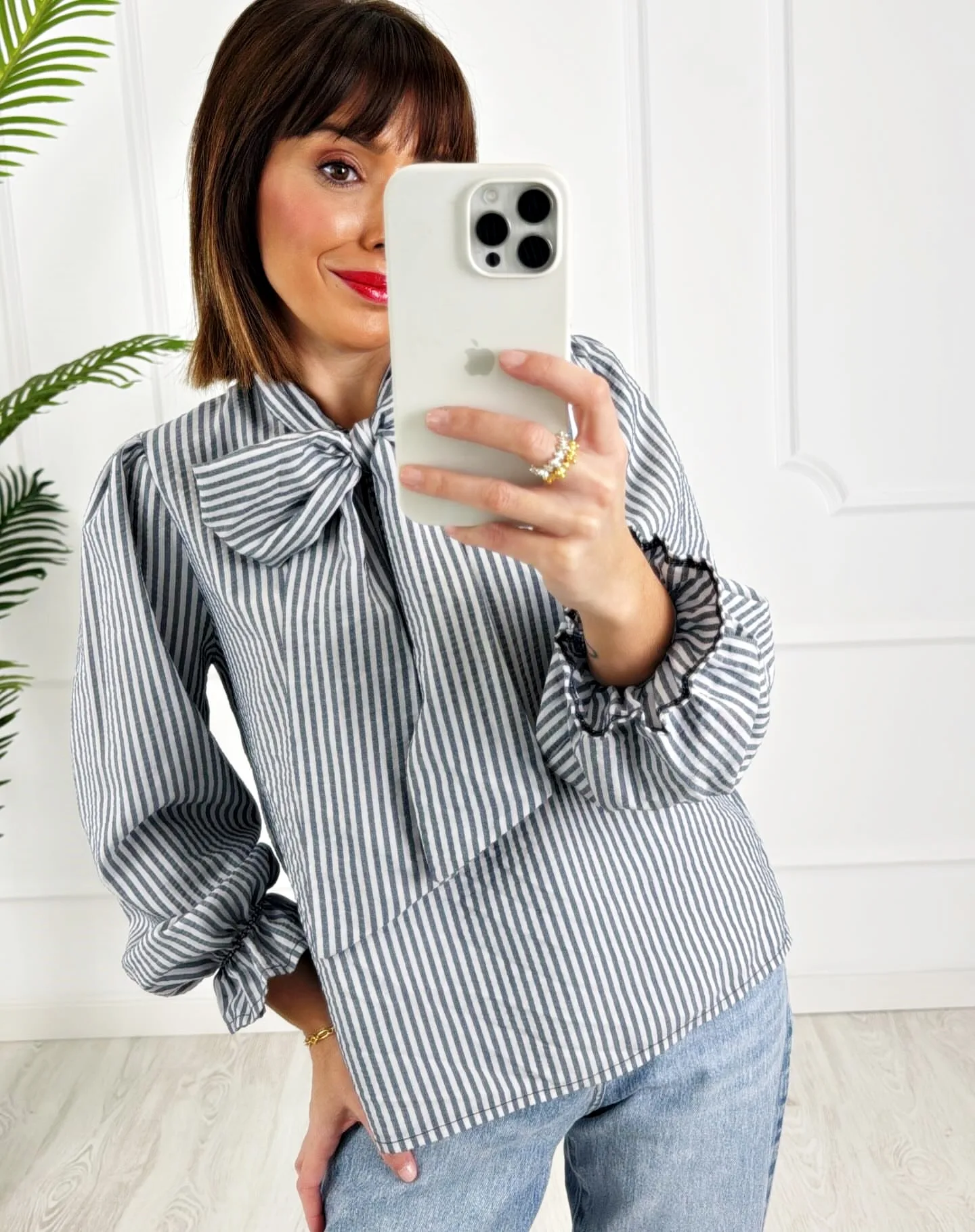 Camisa lazo rayas azul - Imagen 2