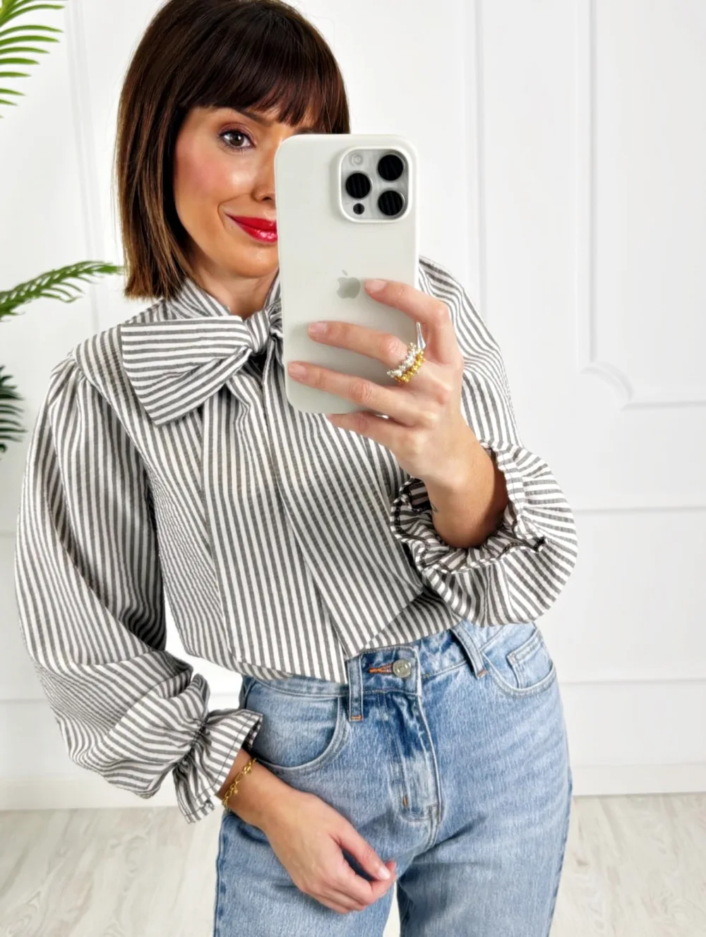 Camisa lazo rayas marrón