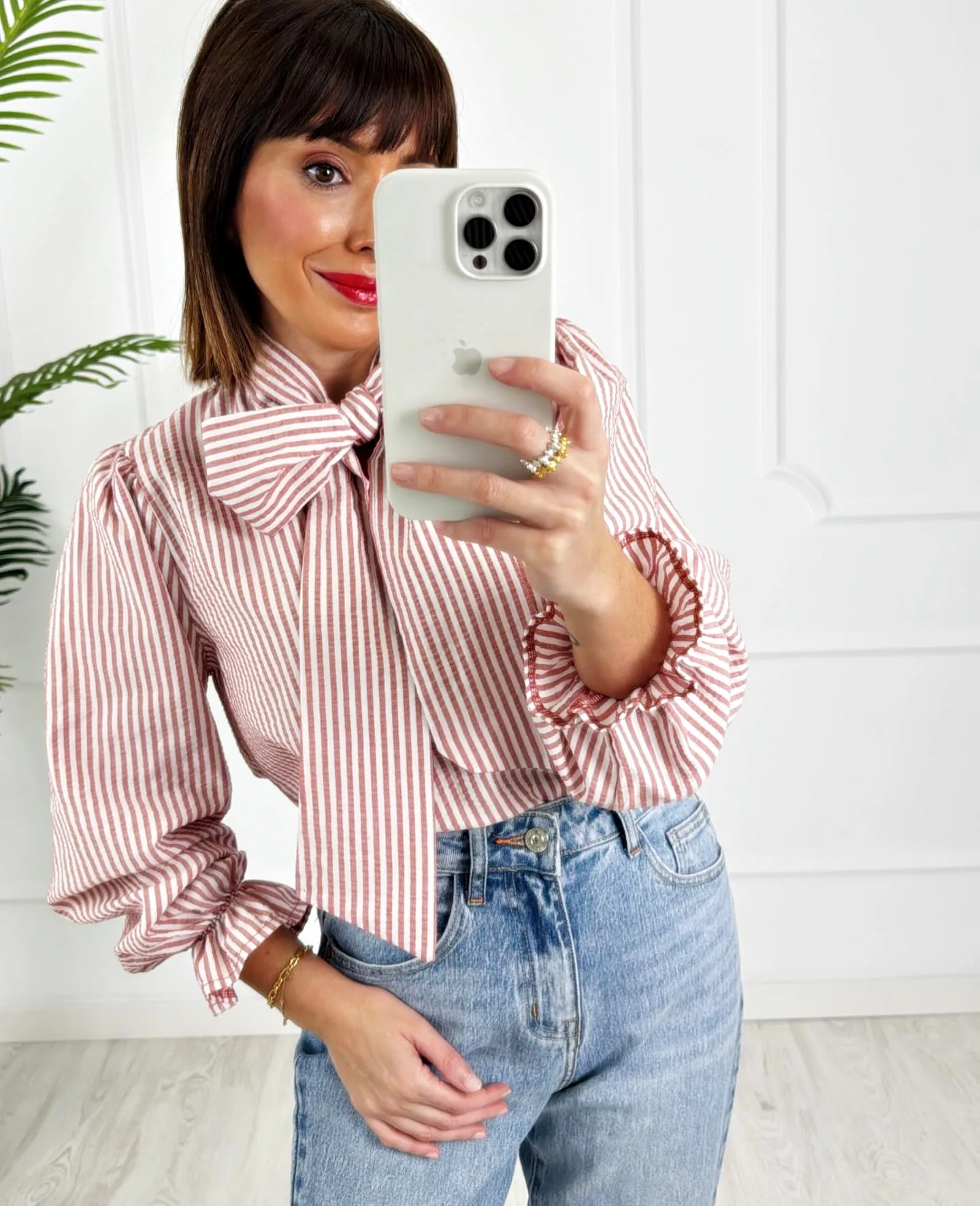 Camisa lazo rayas rosa - Imagen 2