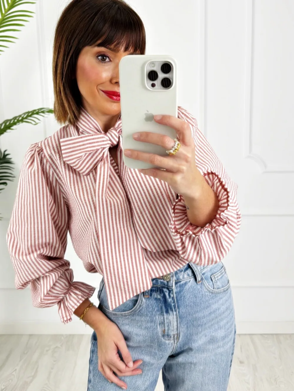 Camisa lazo rayas rosa
