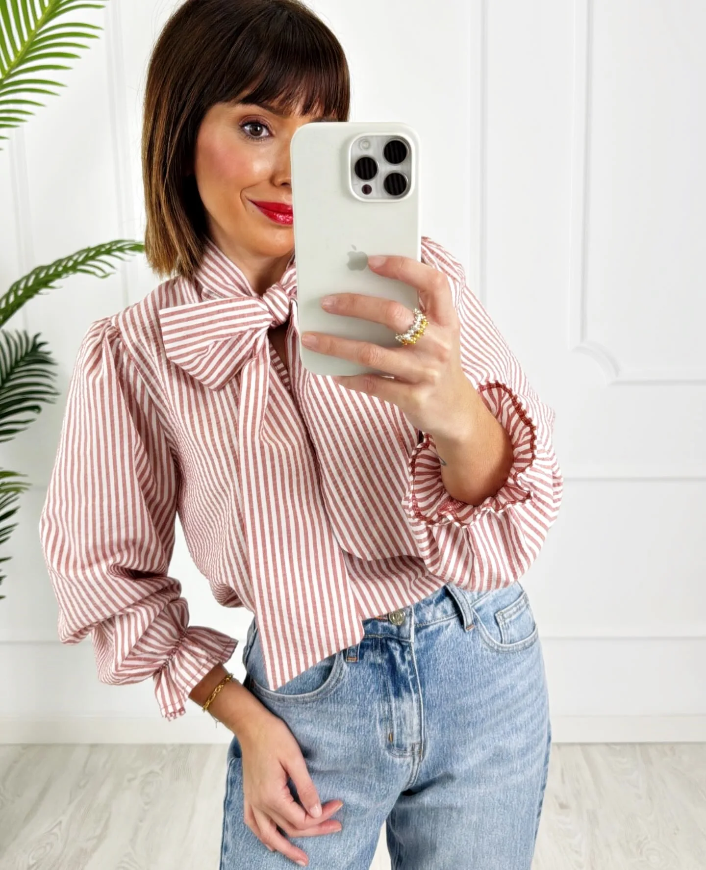 Camisa lazo rayas rosa