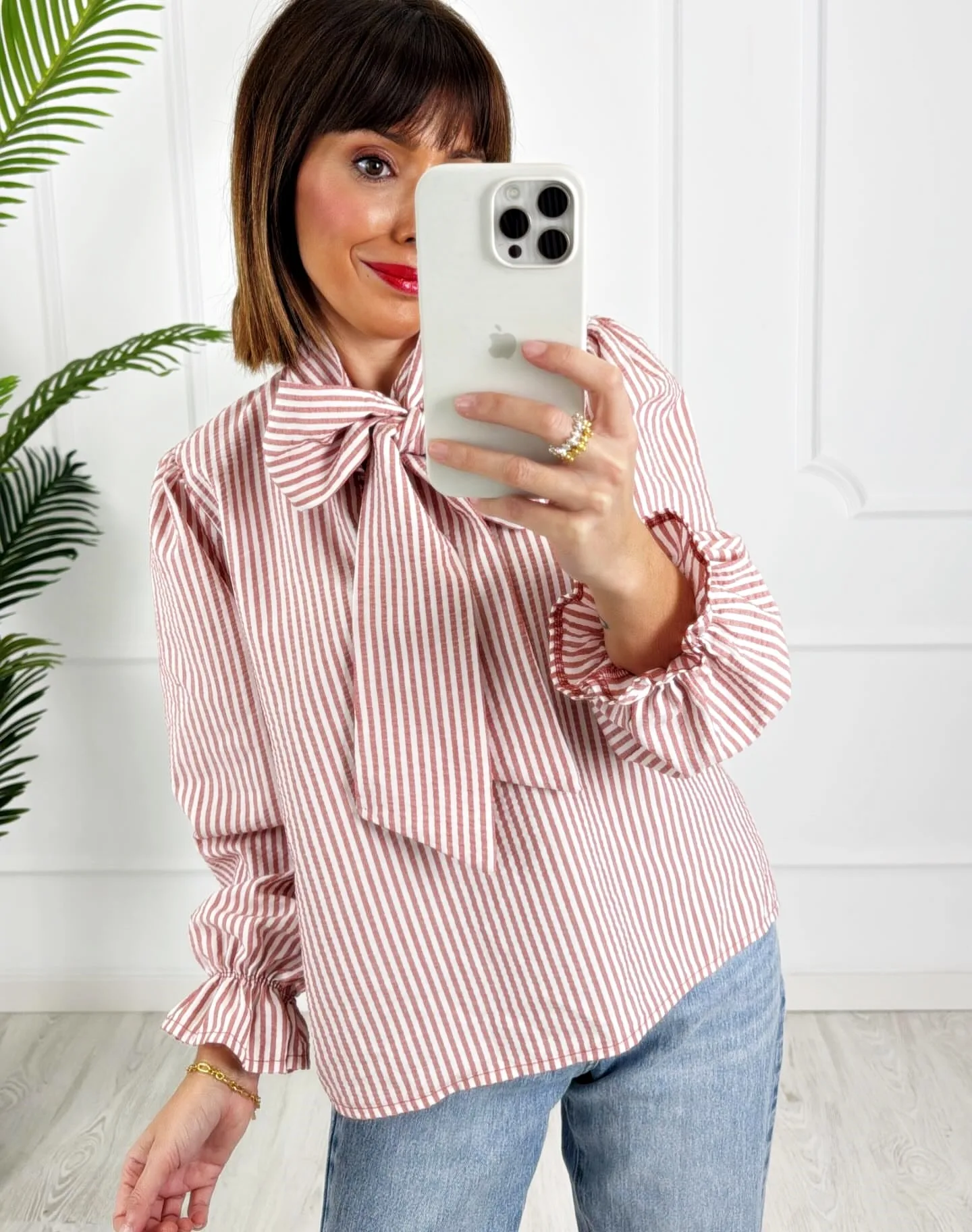 Camisa lazo rayas rosa - Imagen 3