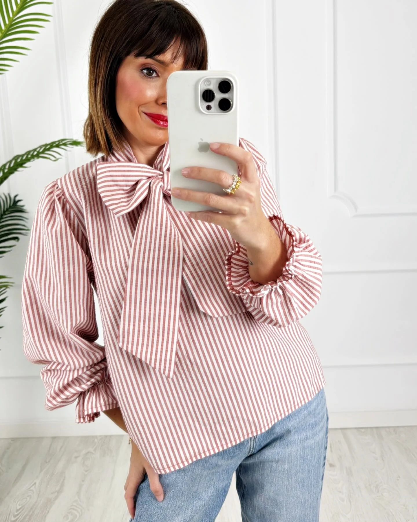 Camisa lazo rayas rosa - Imagen 4