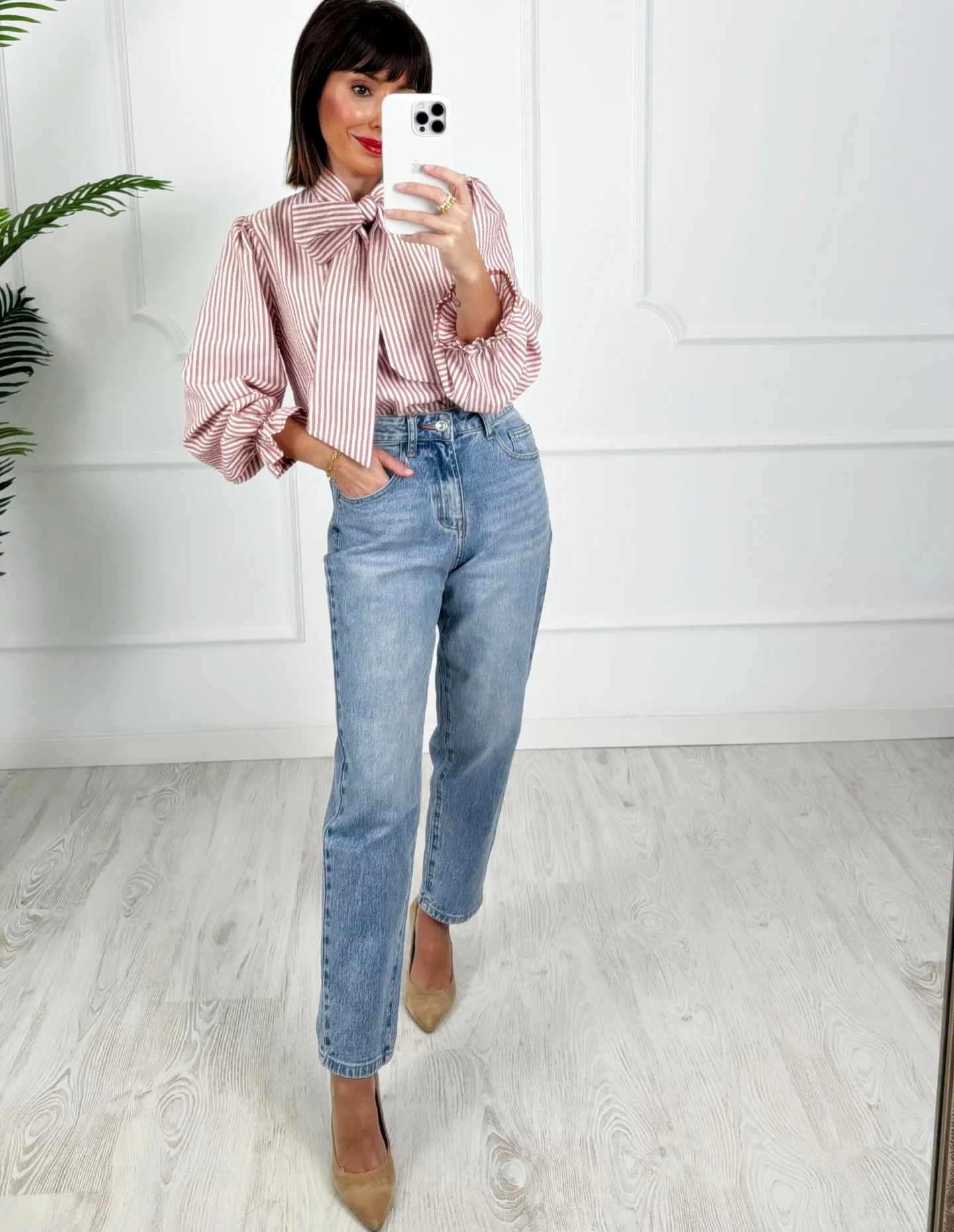 Camisa lazo rayas rosa - Imagen 6