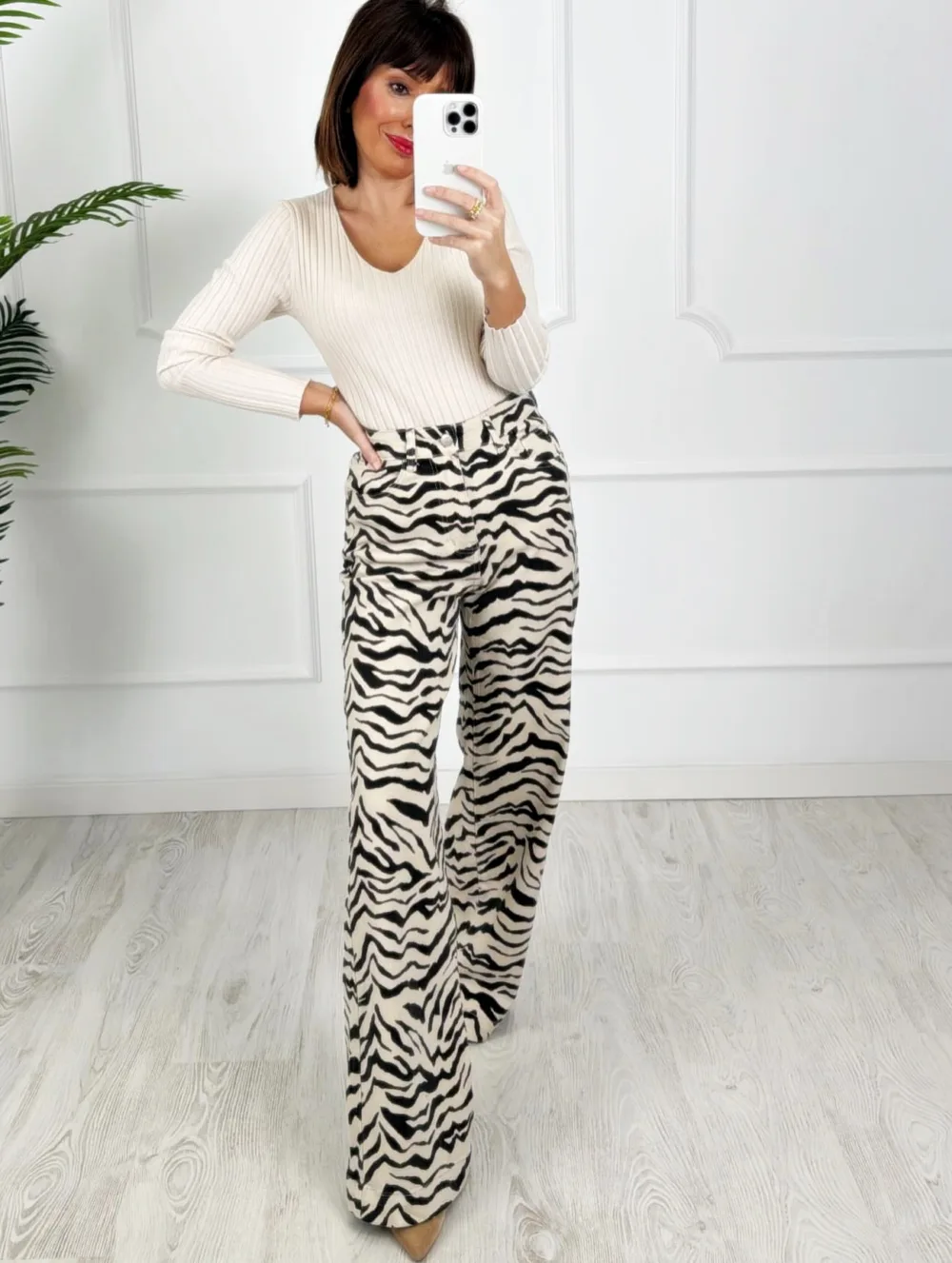 Pantalón wide leg cebra