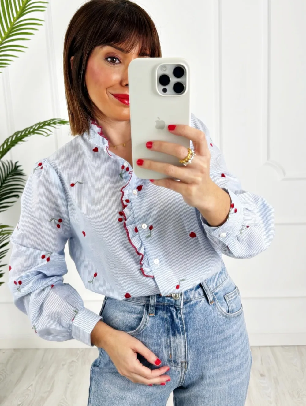 Camisa bordados rayas azul