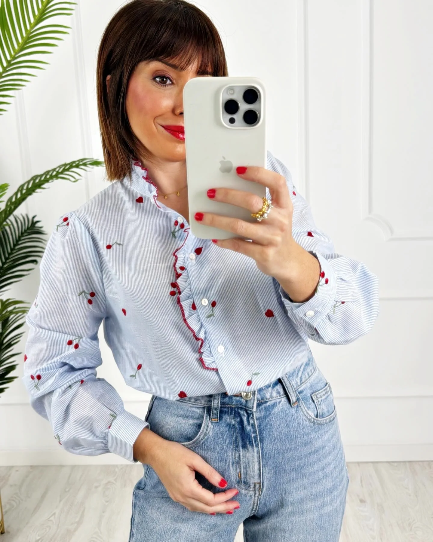 Camisa bordados rayas azul