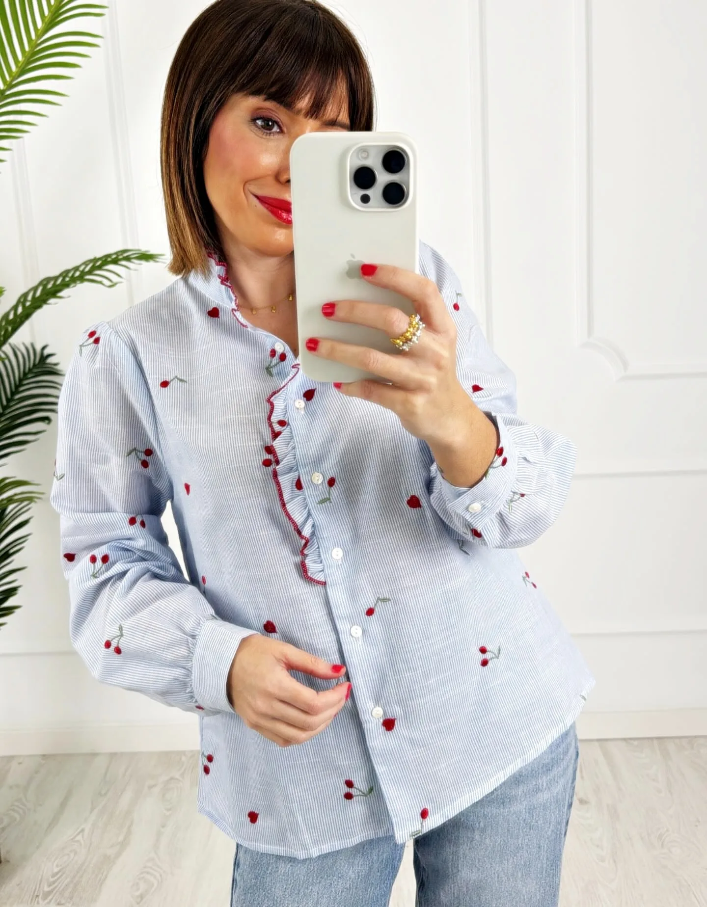 Camisa bordados rayas azul - Imagen 2