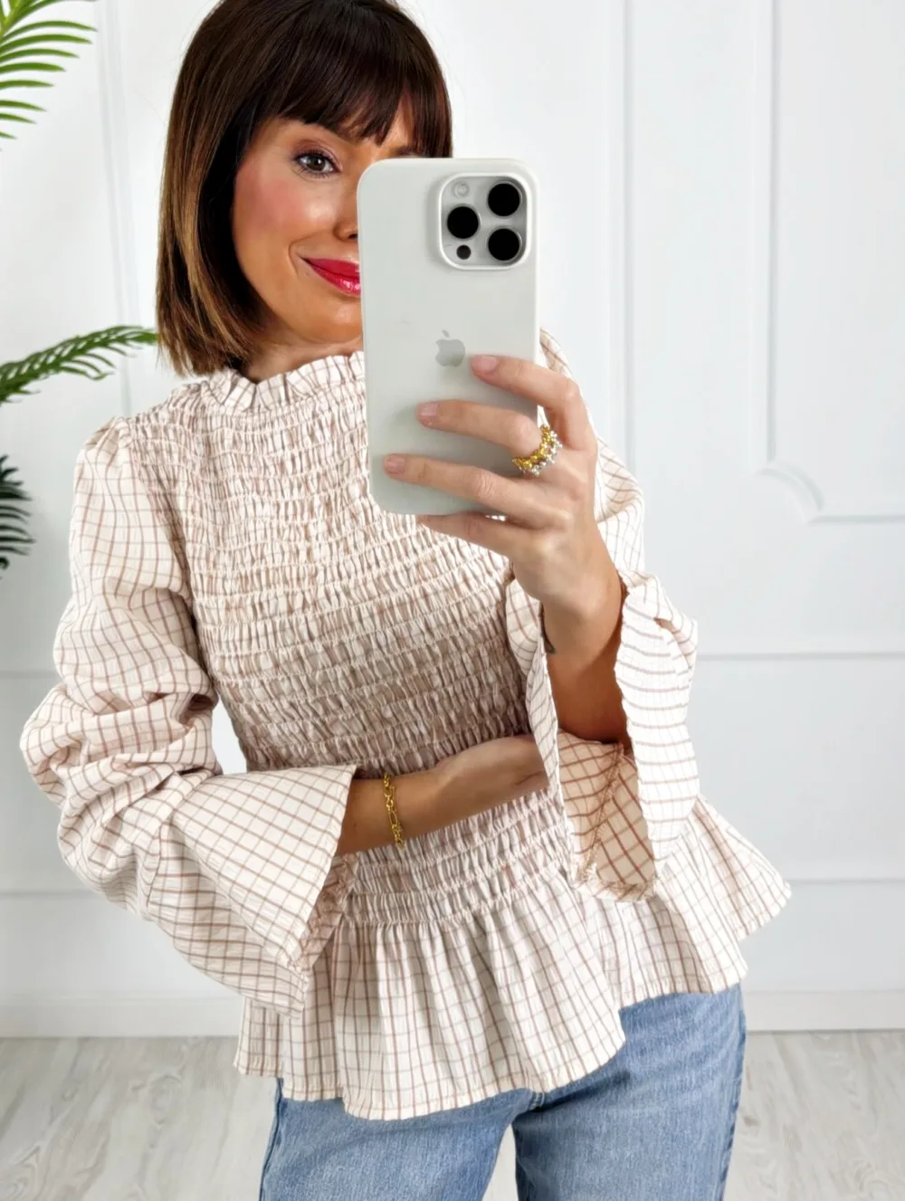 Camisa nido cuadros beige