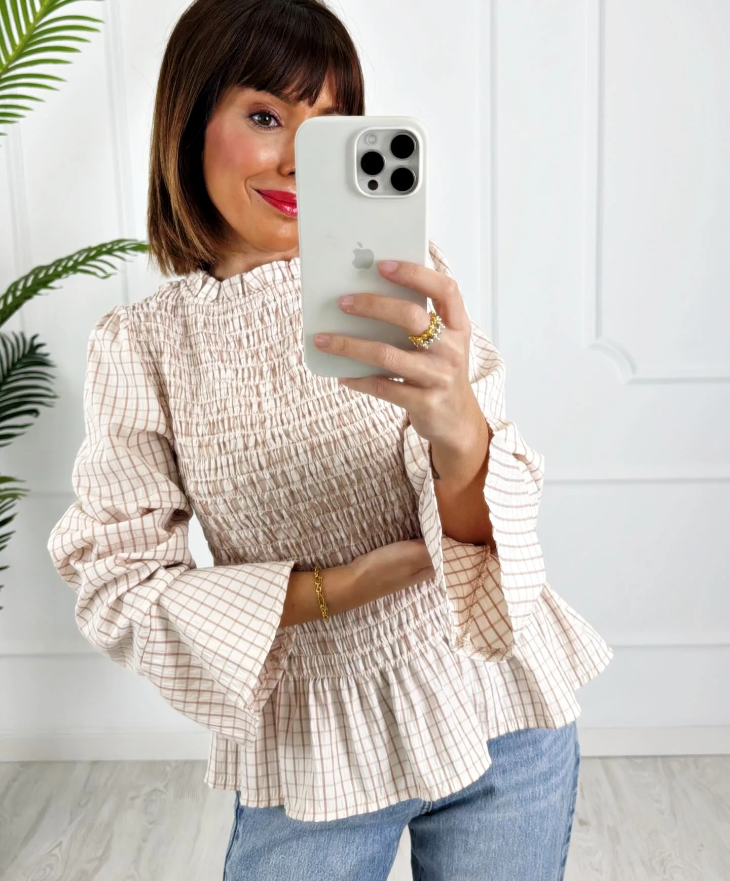 Camisa nido cuadros beige