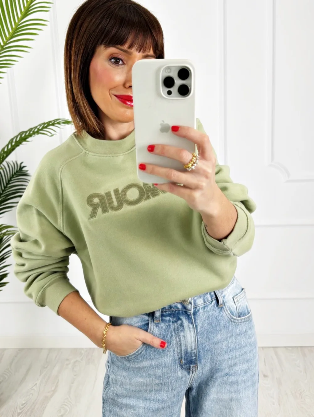 Sudadera Amour bordada verde