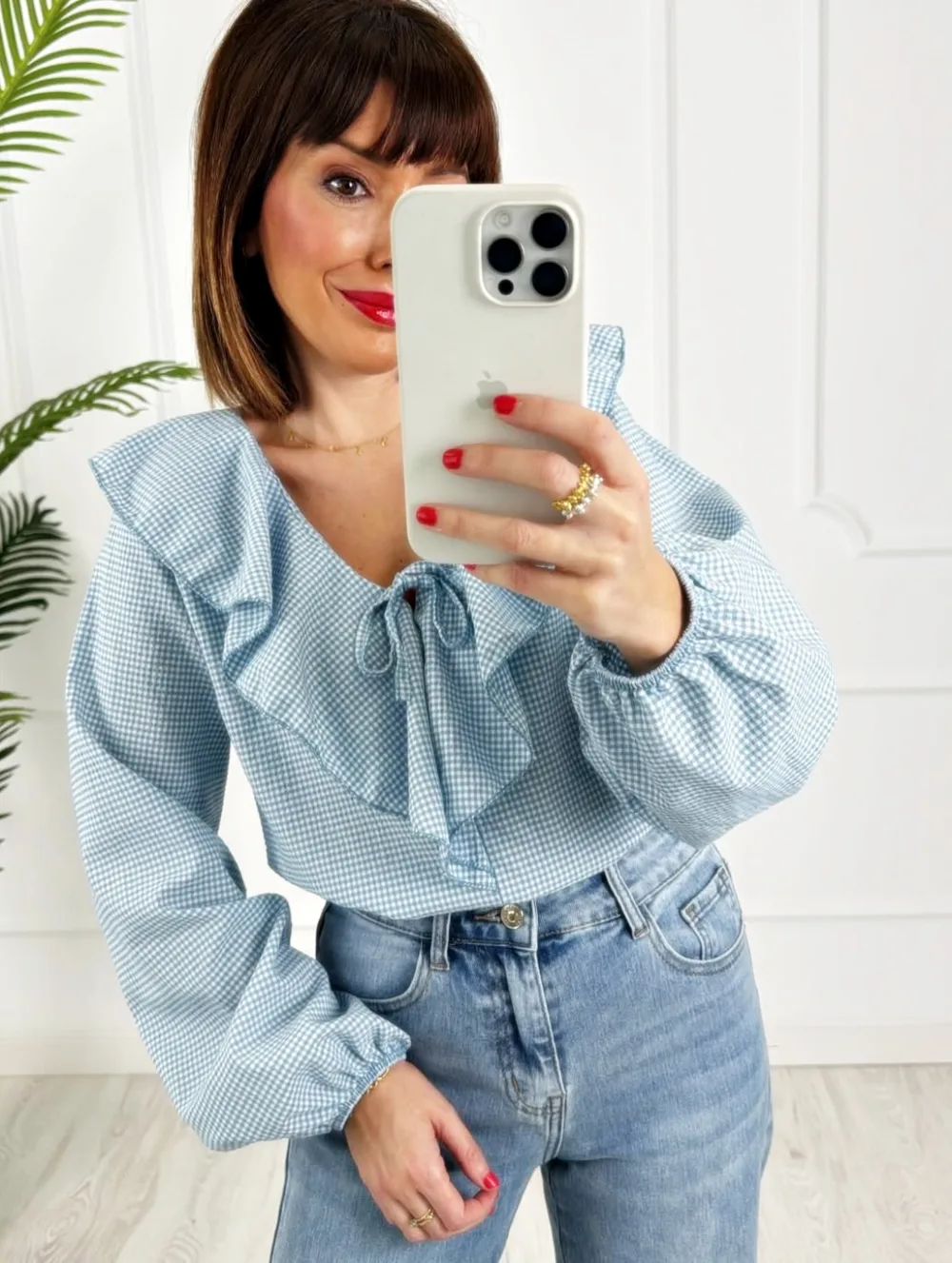 Blusa vichy volante azul
