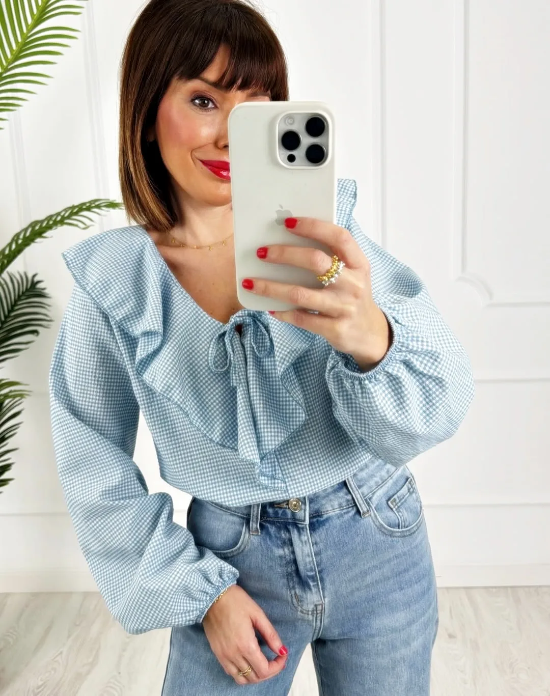 Blusa vichy volante azul