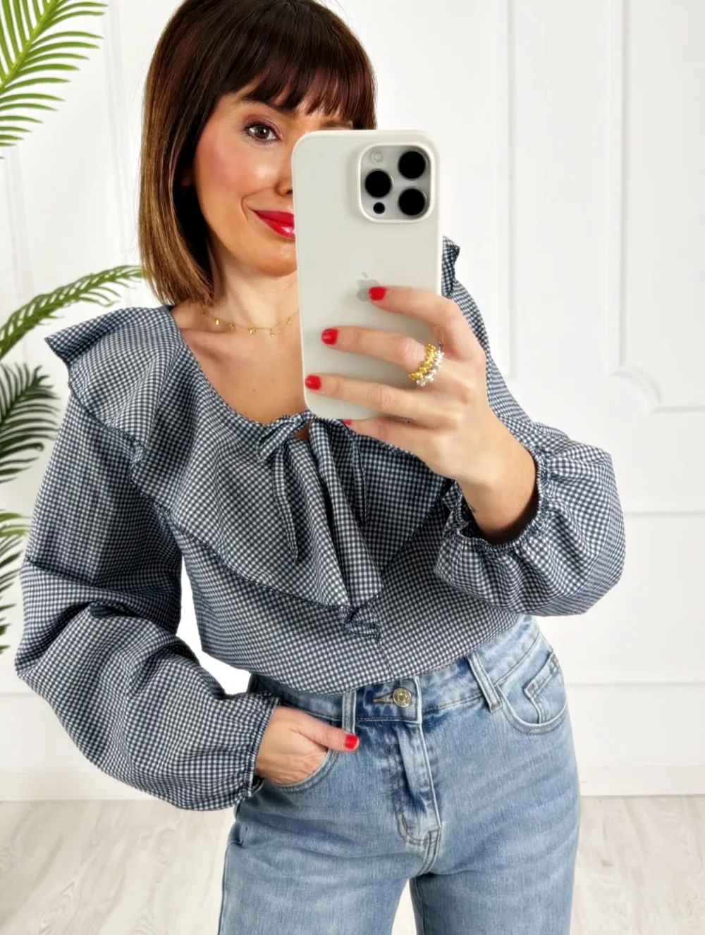 Blusa vichy volante marino