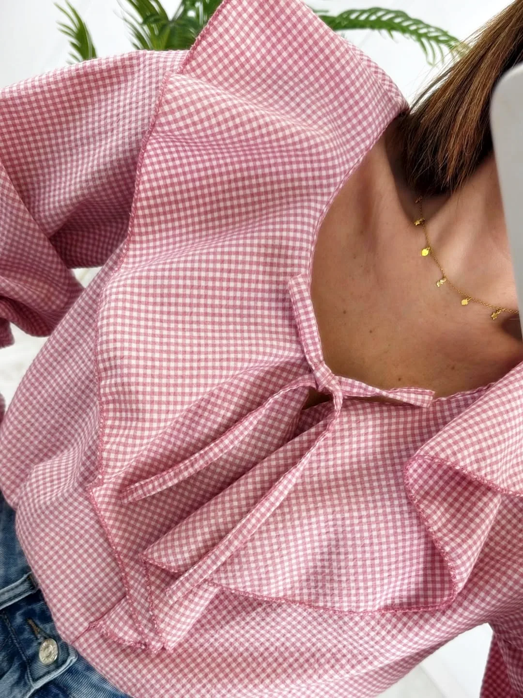 Blusa vichy volante rosa - Imagen 3