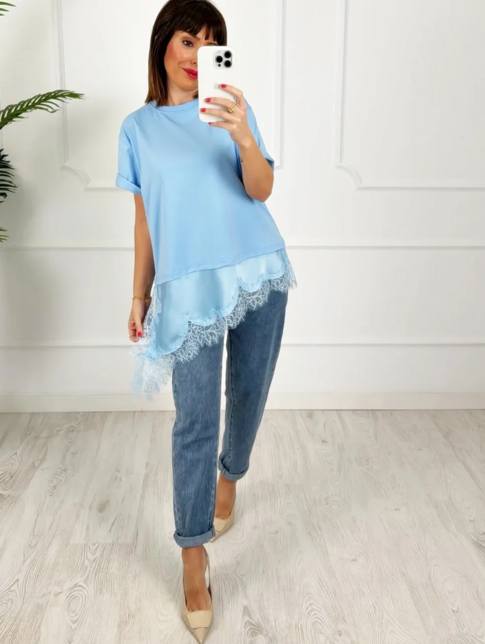 Camiseta combinada encaje azul