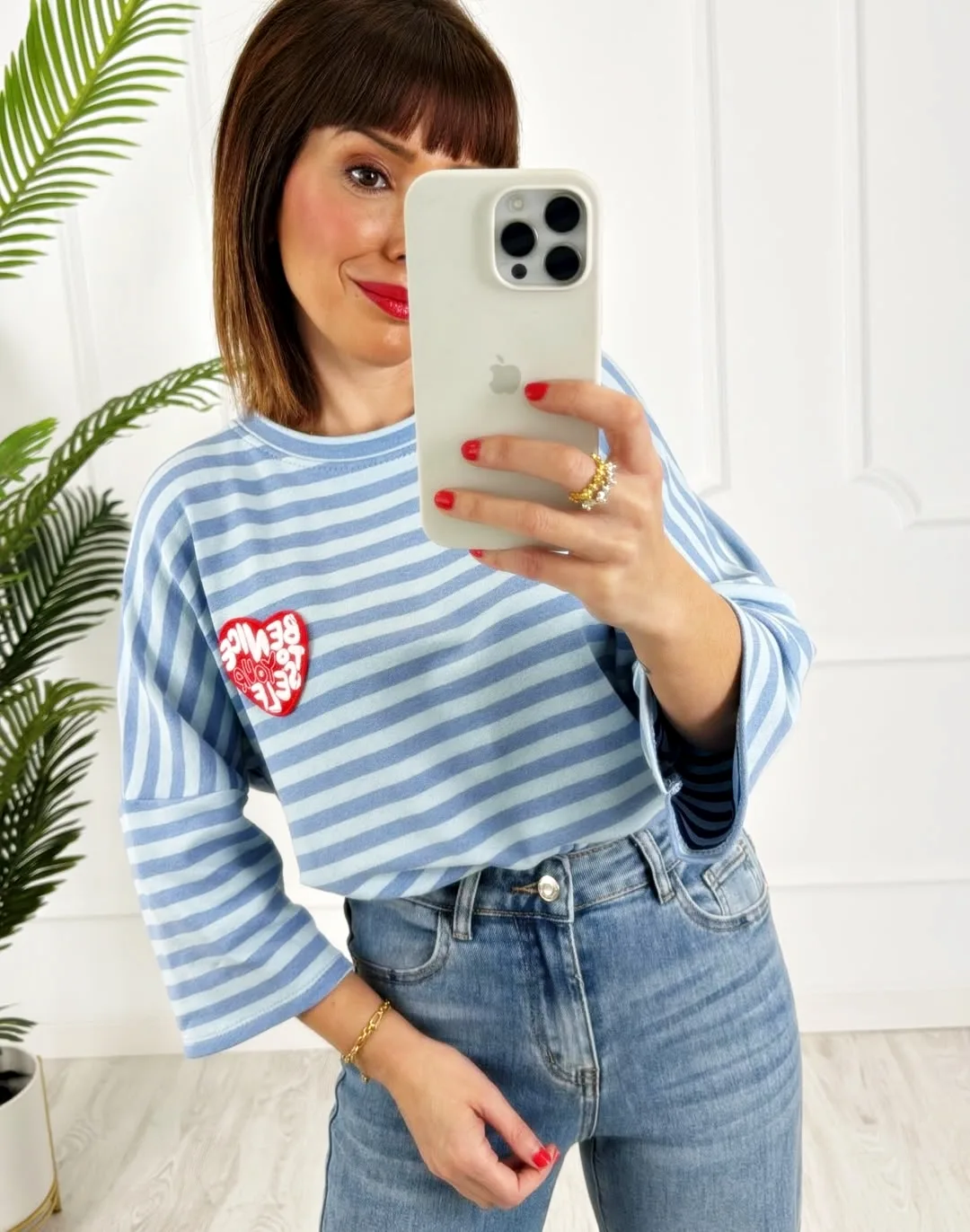 Camiseta parche rayas azul - Imagen 2