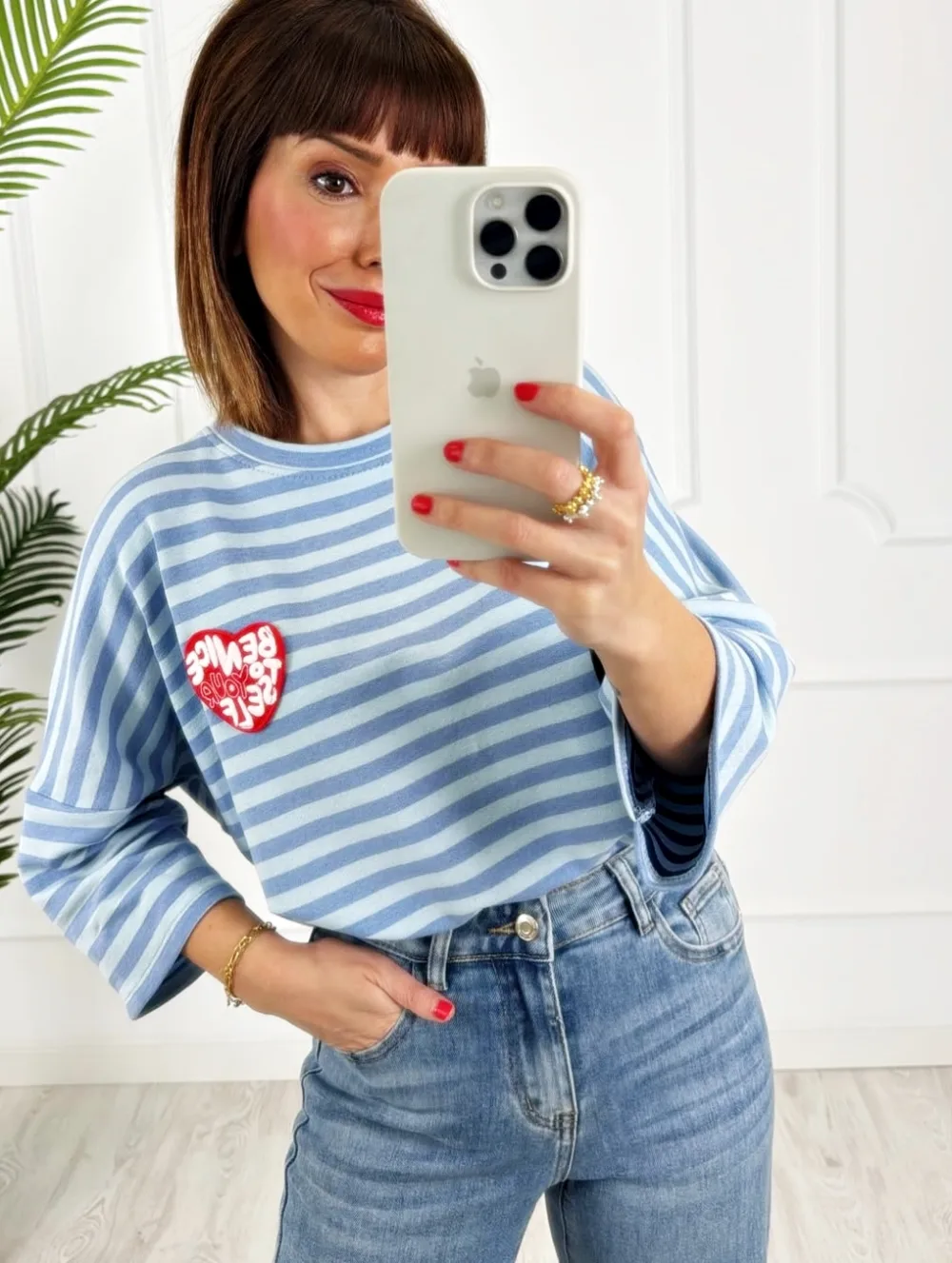 Camiseta parche rayas azul