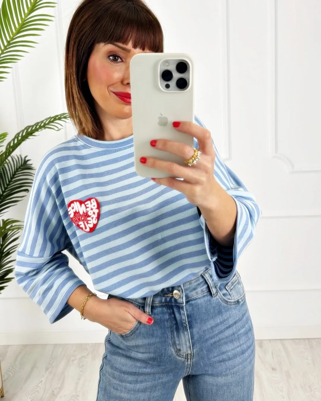 Camiseta parche rayas azul