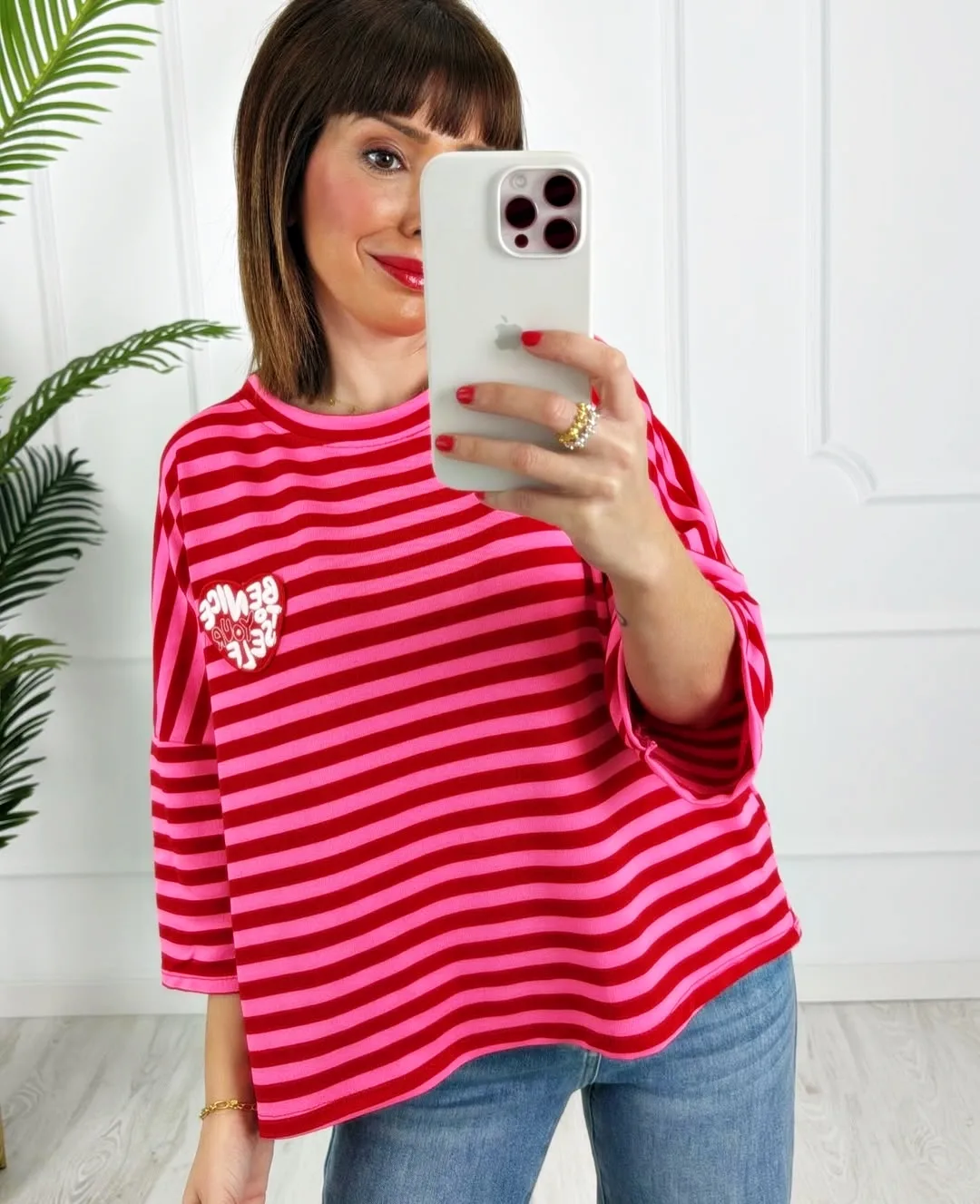 Camiseta parche rayas roja - Imagen 2
