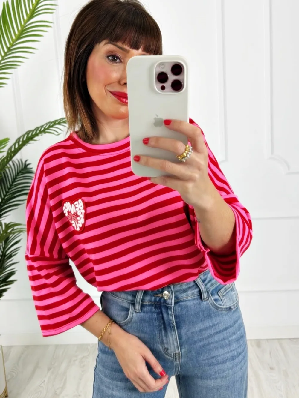 Camiseta parche rayas roja