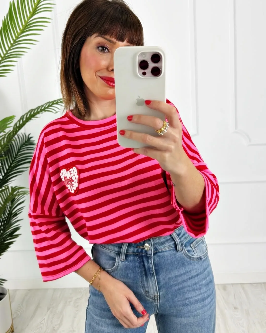 Camiseta parche rayas roja