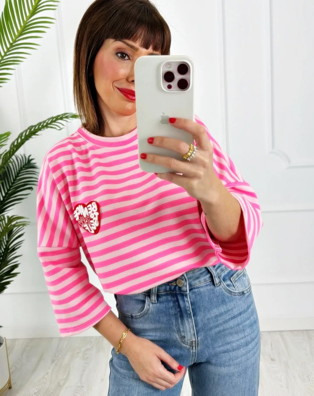 Camiseta parche rayas rosa - Imagen 2