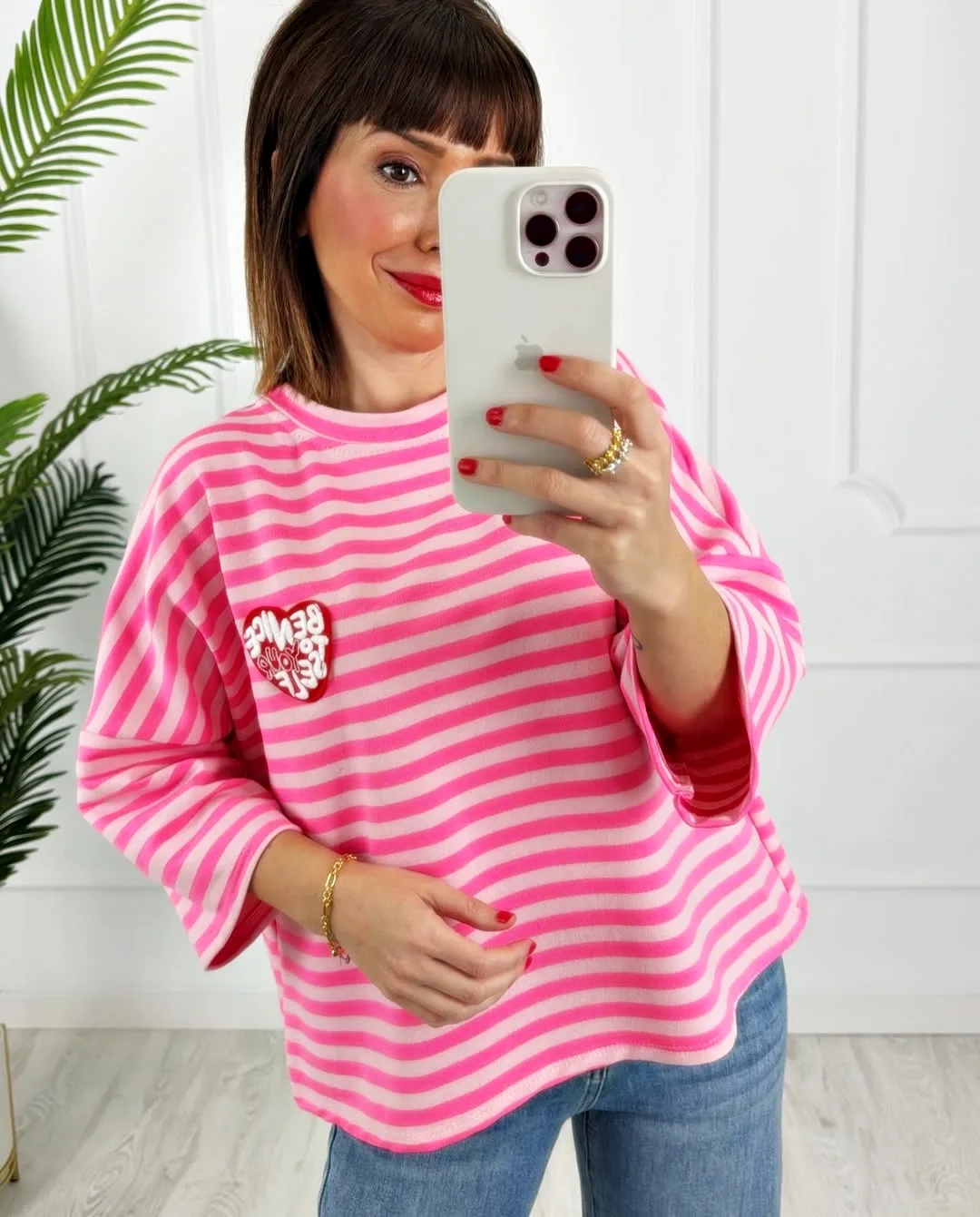 Camiseta parche rayas rosa - Imagen 3