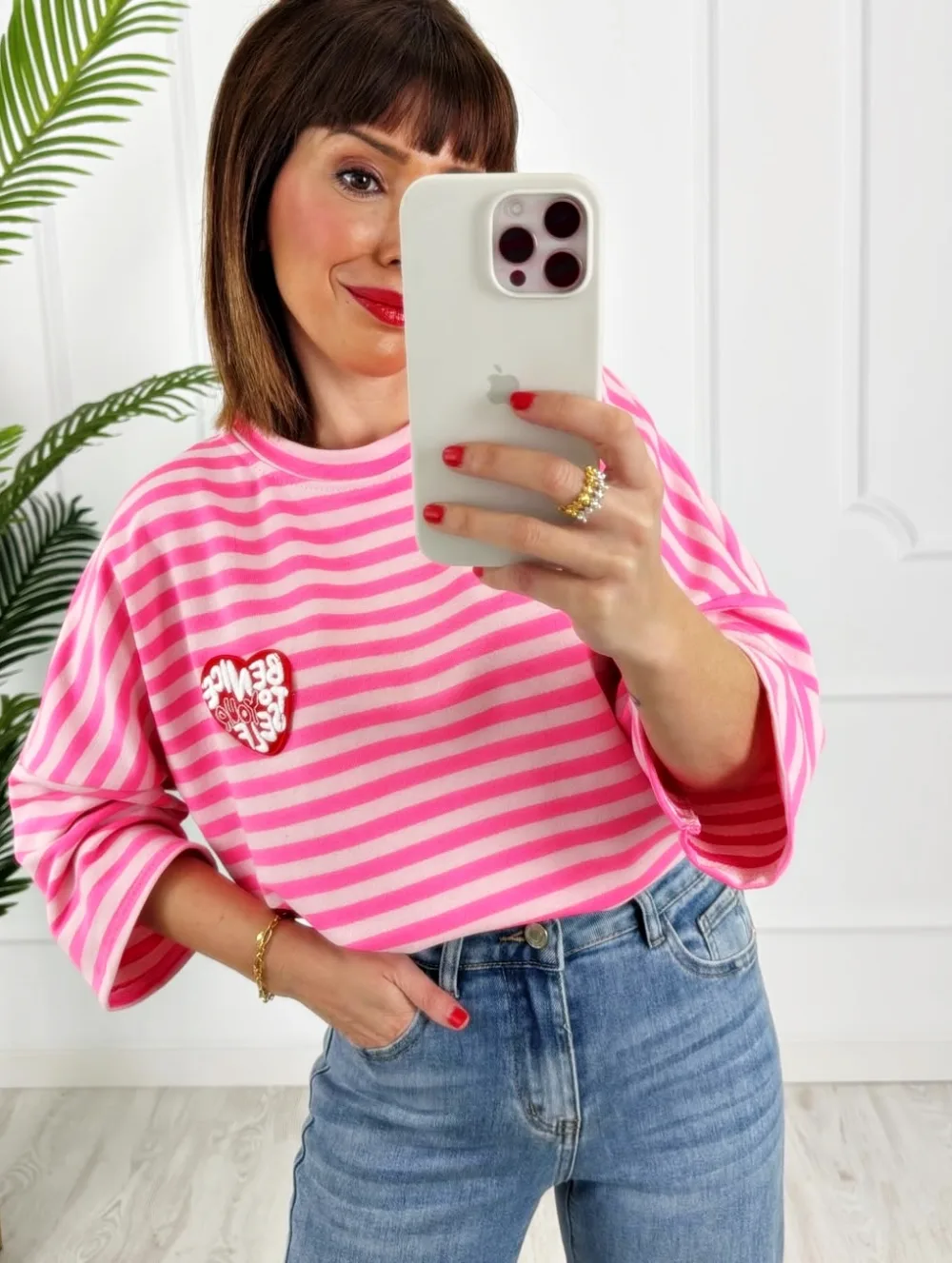 Camiseta parche rayas rosa