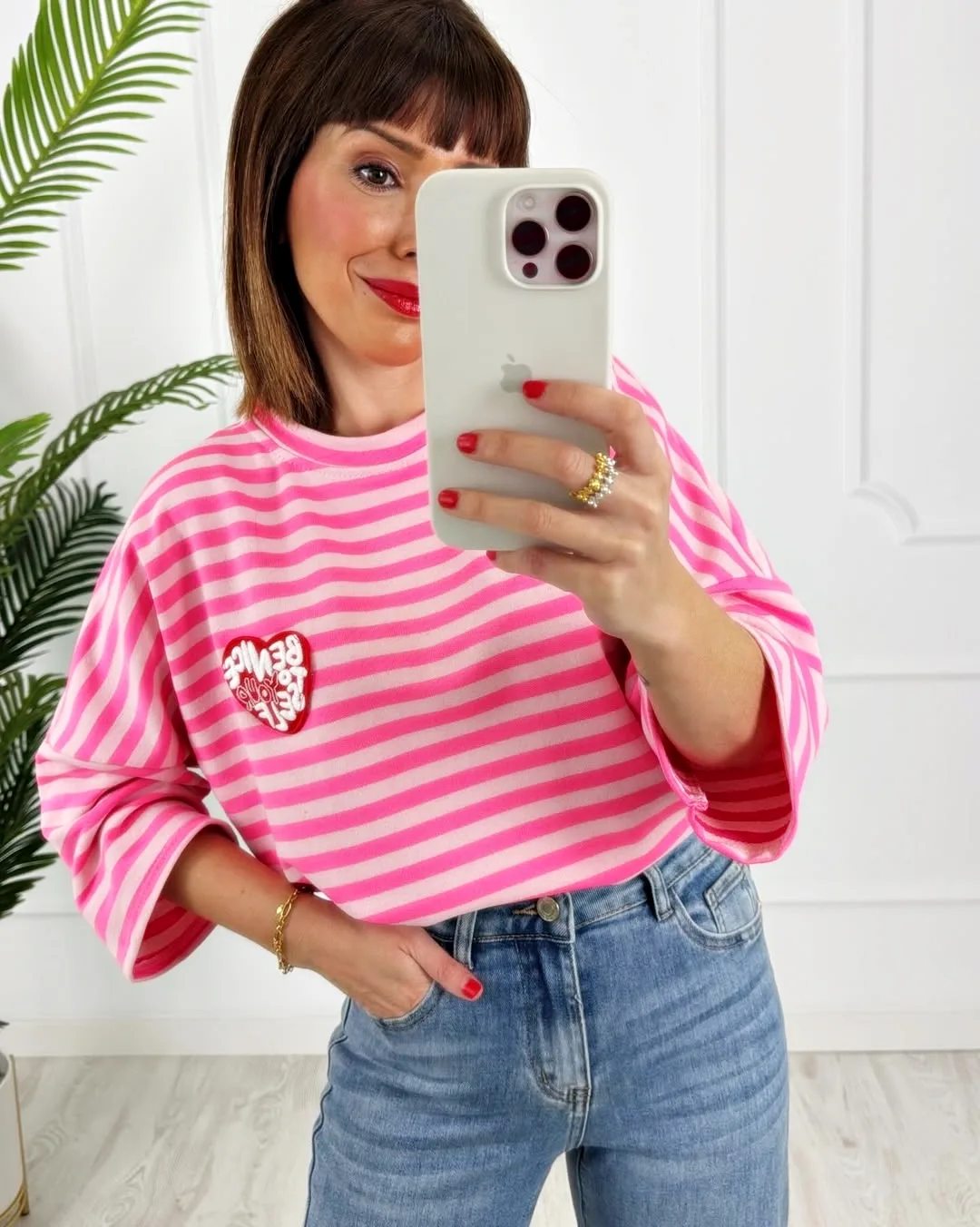 Camiseta parche rayas rosa