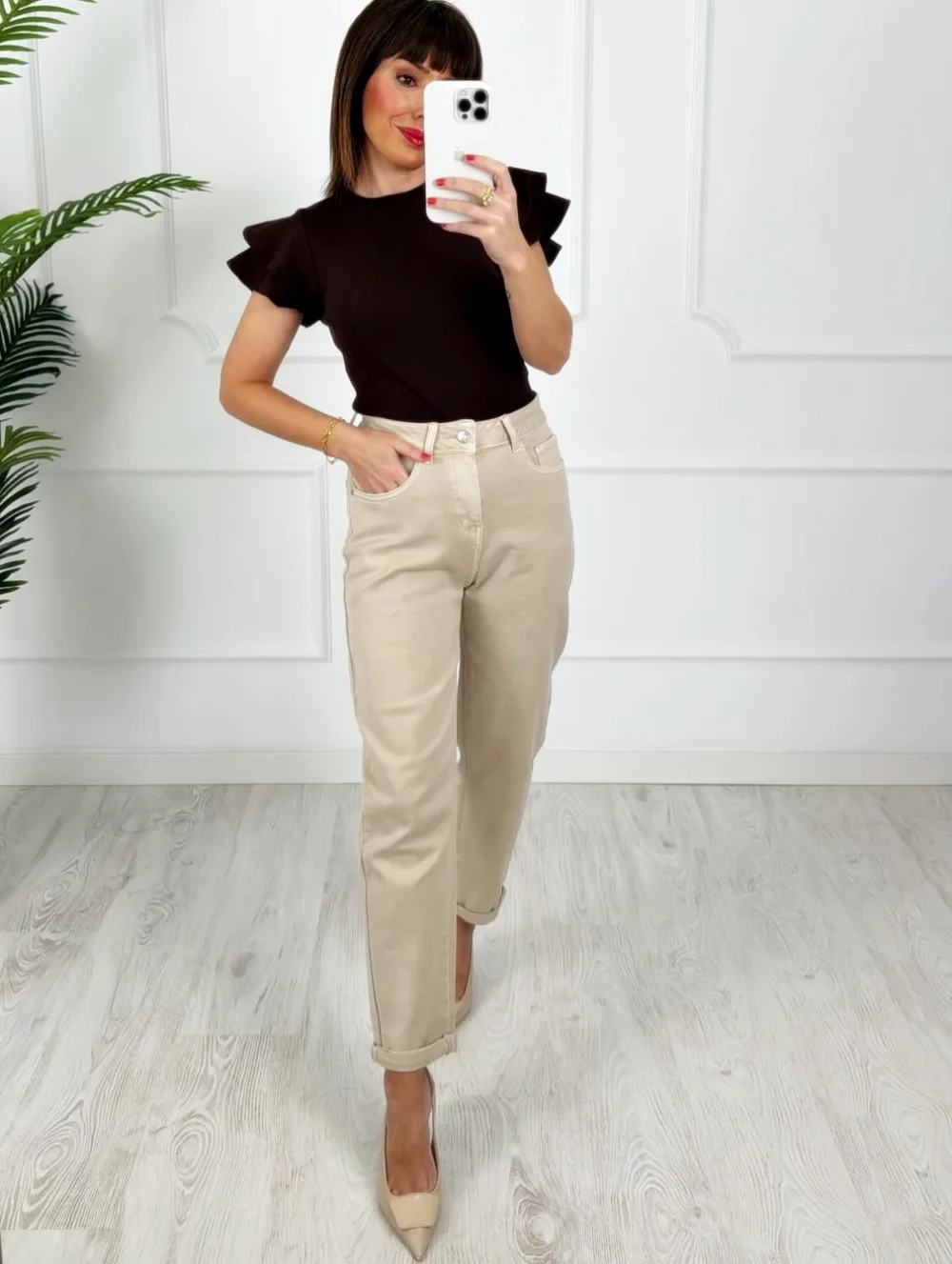 Pantalón Mom fit beige