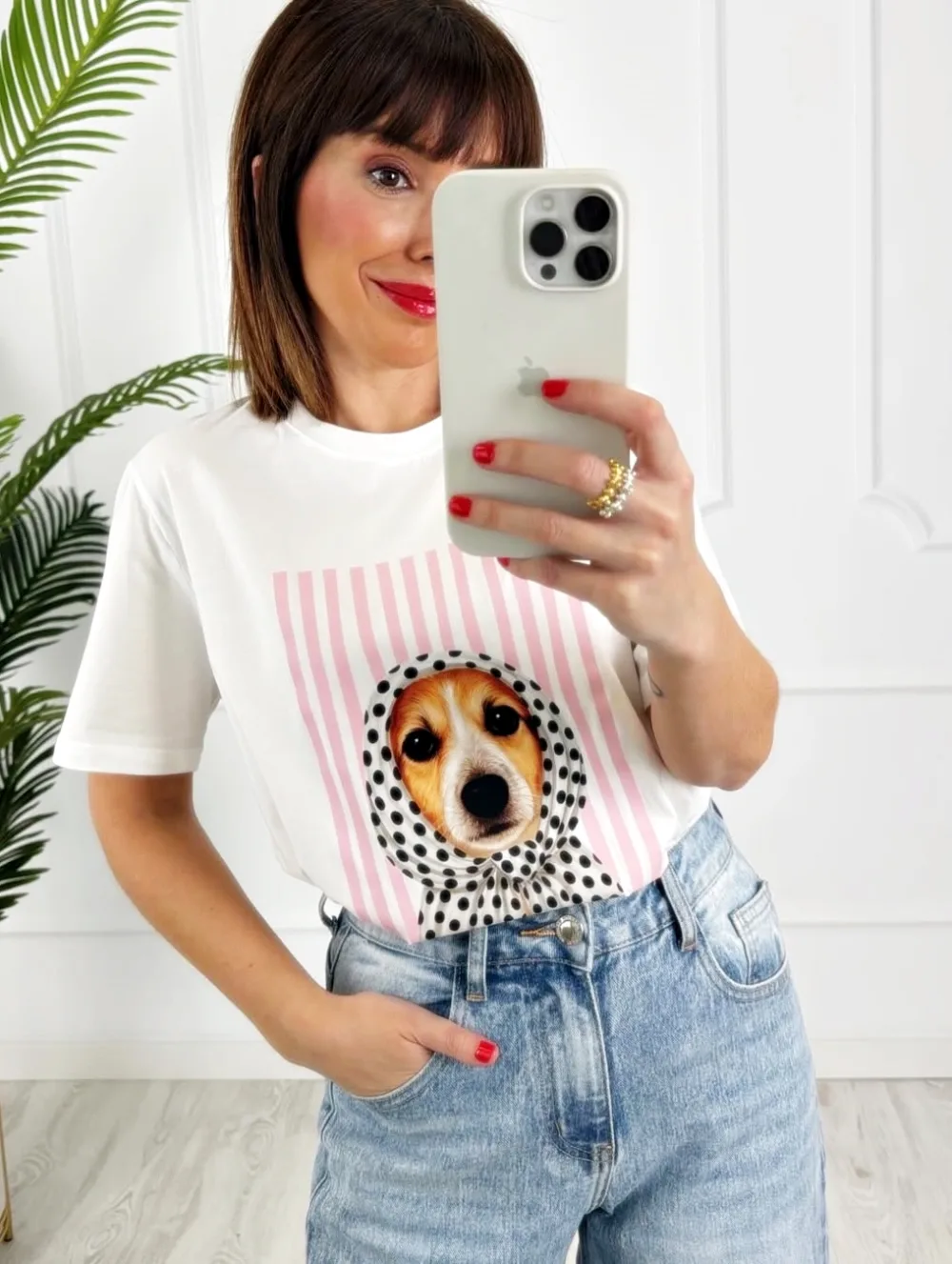Camiseta perrito rayas rosa