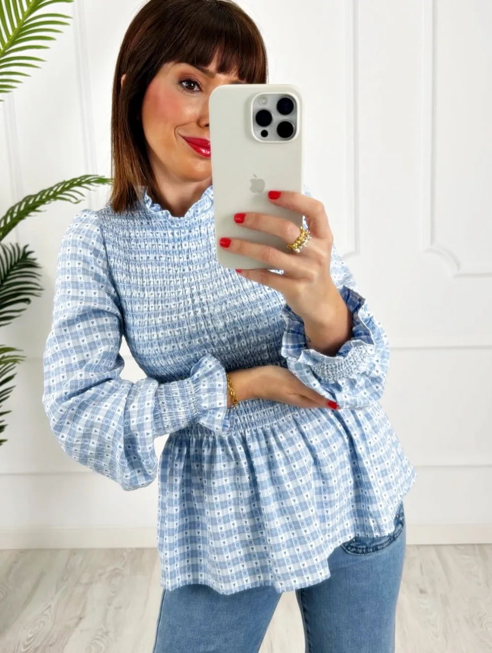 Blusa nido cuadritos azul