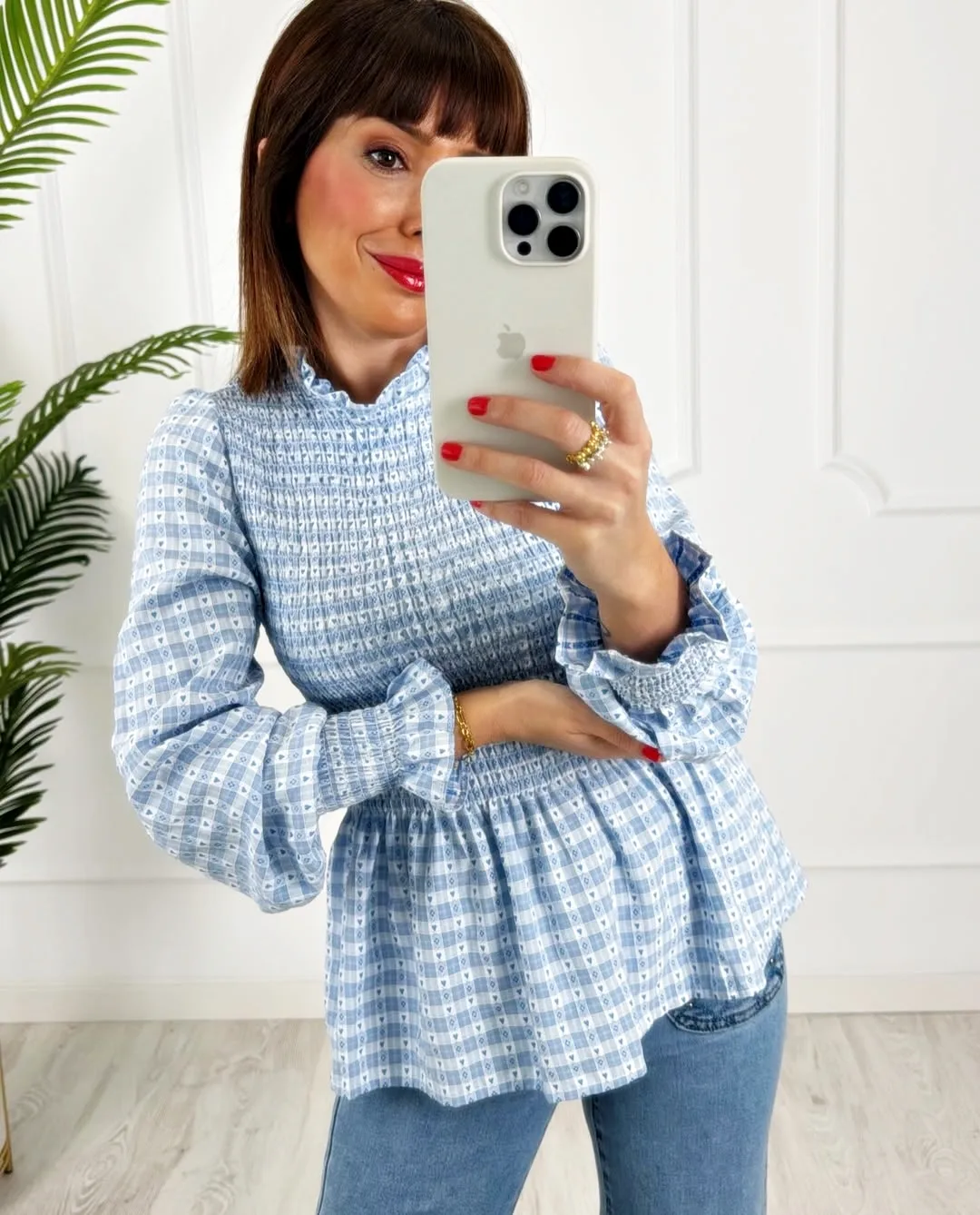 Blusa nido cuadritos azul