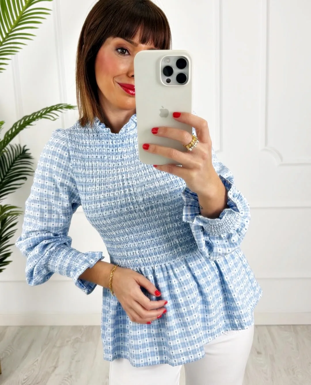 Blusa nido cuadritos azul - Imagen 2