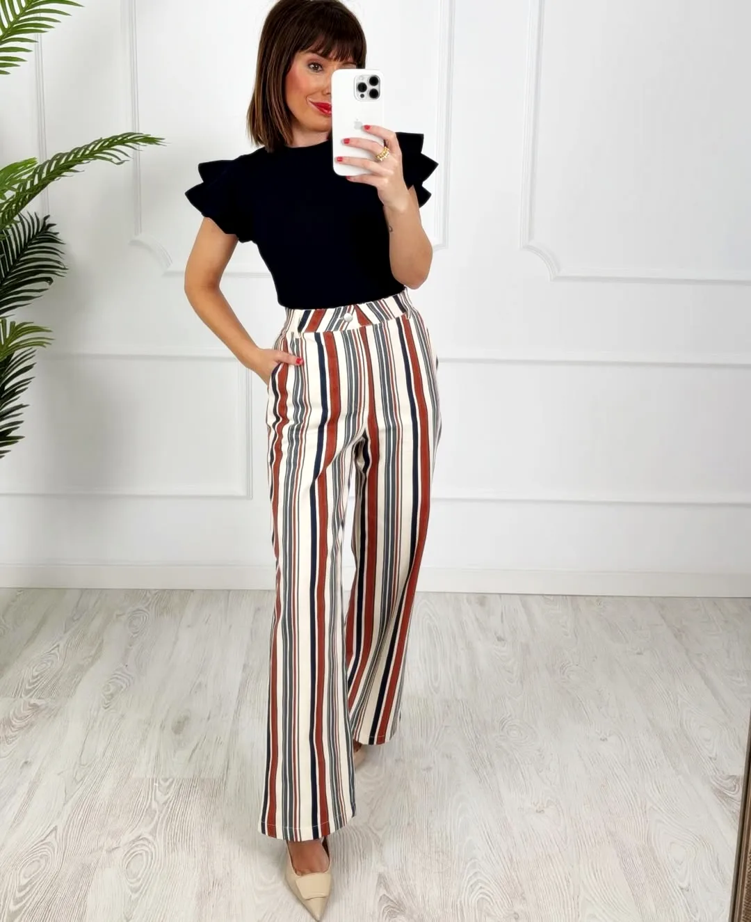 Pantalón rayas marino teja - Imagen 2