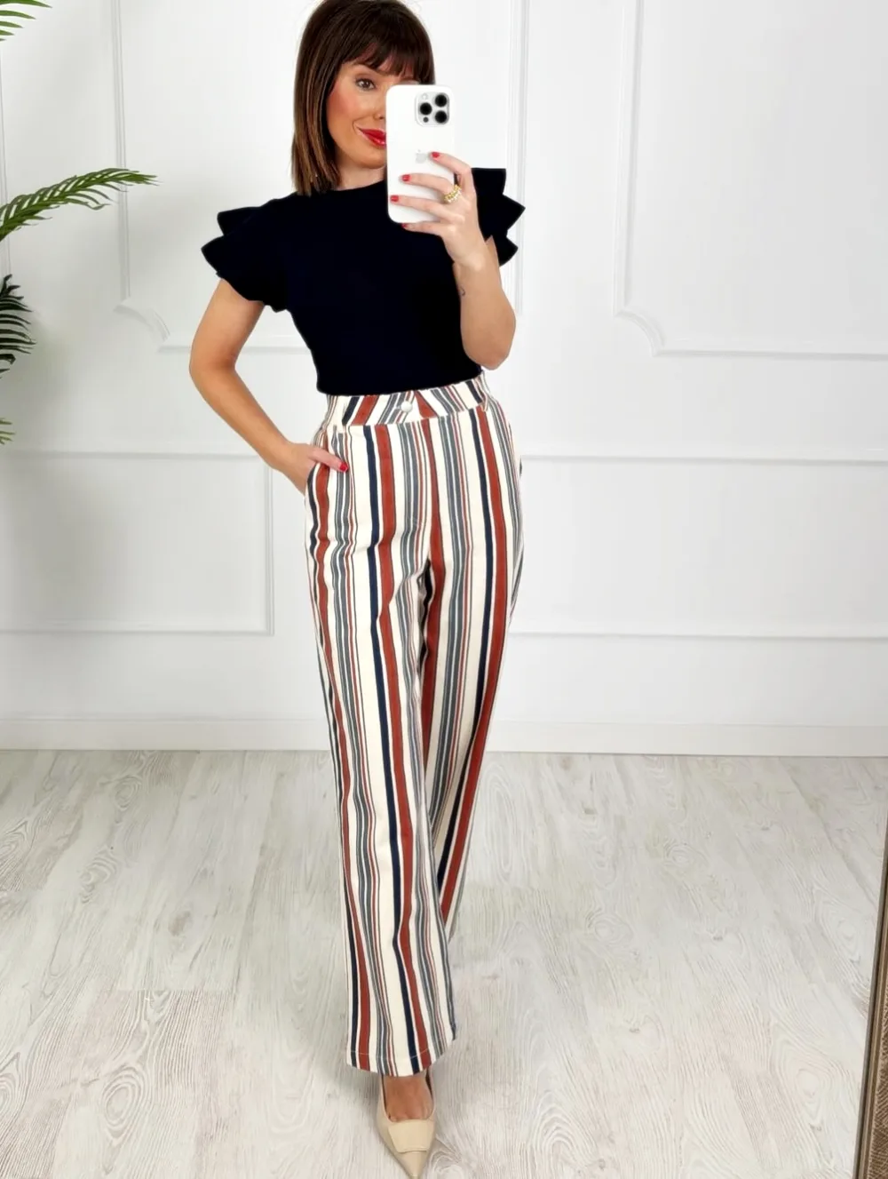 Pantalón rayas marino teja