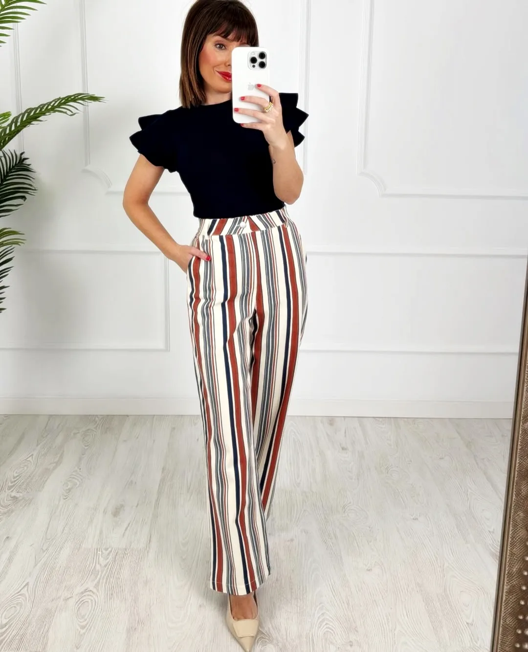 Pantalón rayas marino teja