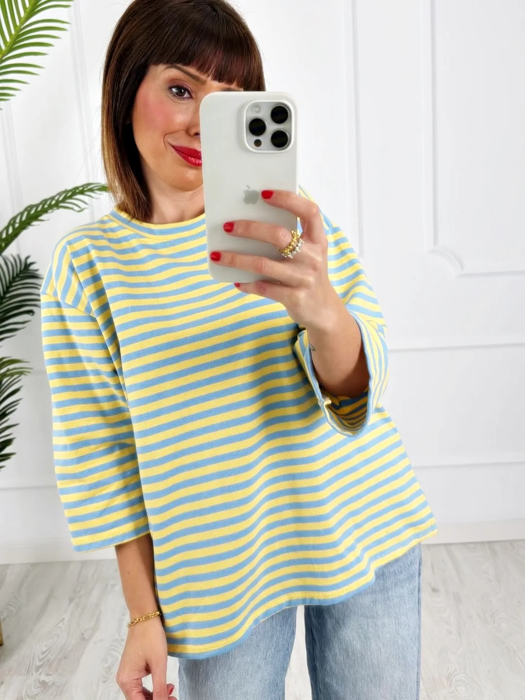 Camiseta rayas amarillo azul - Imagen 2